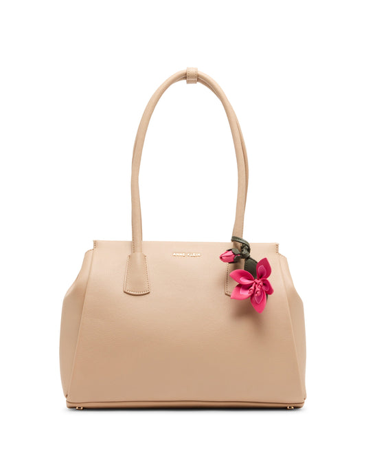 Anne Klein Bonded Tote Bag with Floral Charm