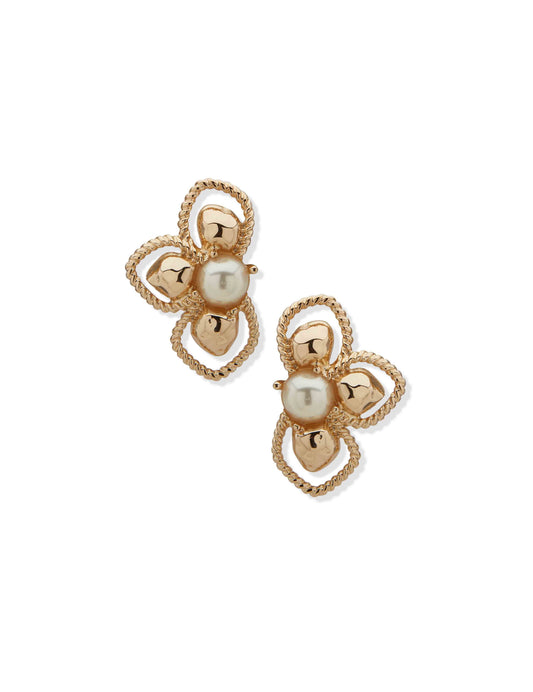 Anne Klein Ce Openwork Hammered Mtl & Prl Floral Btn-Gld/Prl