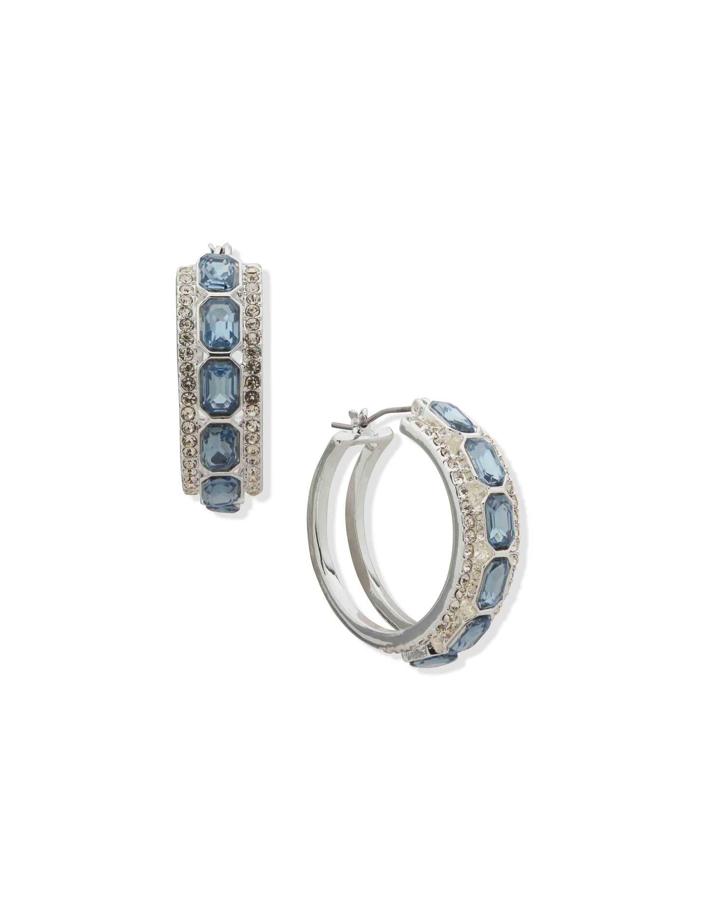 Anne Klein Pe 28Mm Emerald Cut Stn Hoop-Slv/Blue/Cry