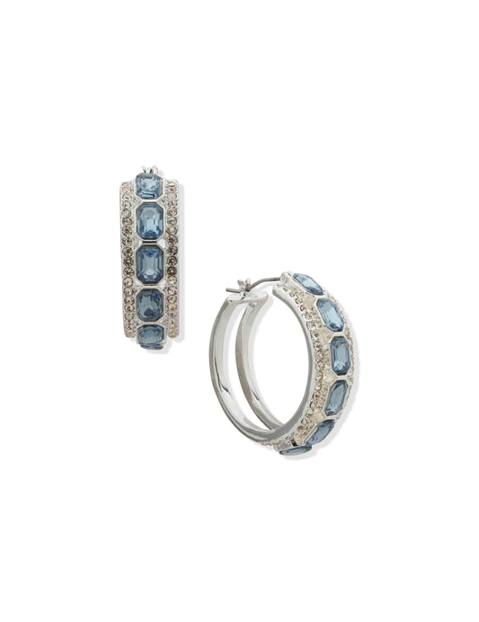 Anne Klein Pe 28Mm Emerald Cut Stn Hoop-Slv/Blue/Cry