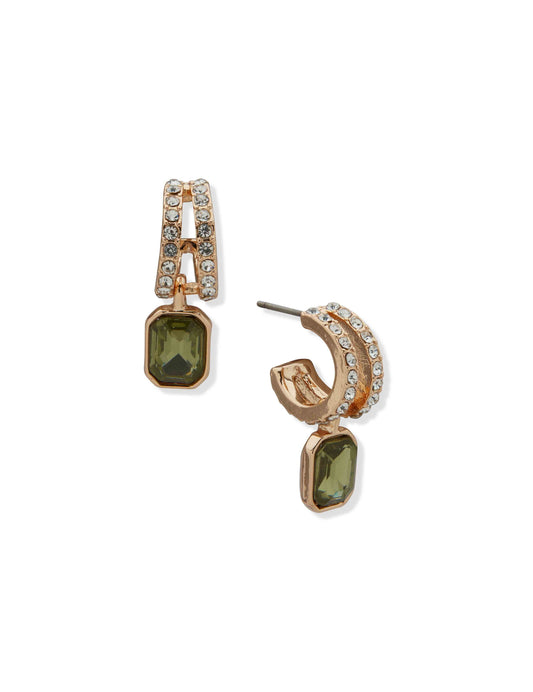 Anne Klein Pe 13Mm Huggie W/ Emerald Stn Drop-Gld/Khaki/Cry