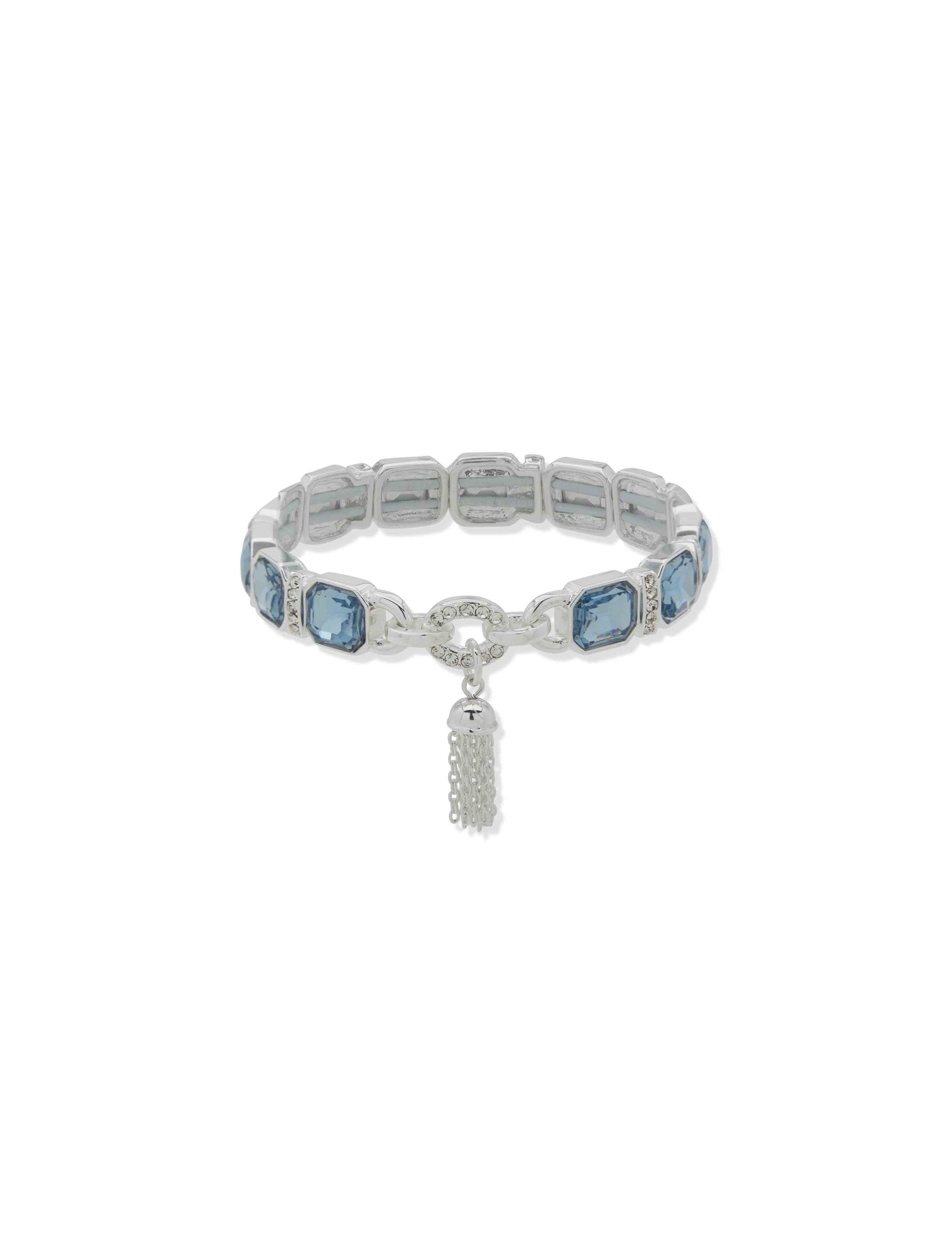 Anne Klein Br Emerald Cut & Bar Stn W/Tassel-Slv/Blue/Cry