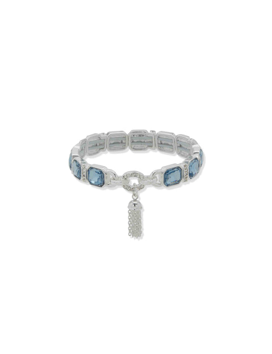 Anne Klein Br Emerald Cut & Bar Stn W/Tassel-Slv/Blue/Cry