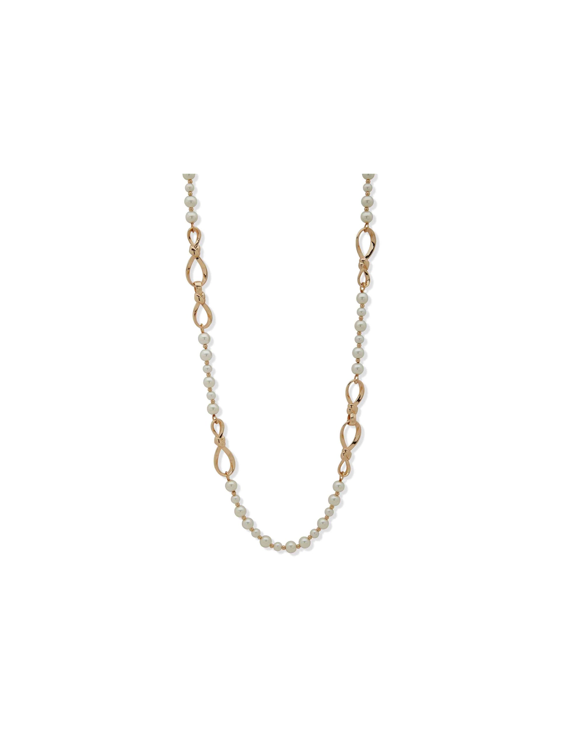 Anne Klein Twisted Knot & Pearl Long Necklace