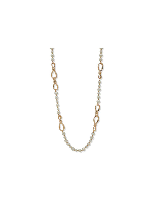 Anne Klein Twisted Knot & Pearl Long Necklace