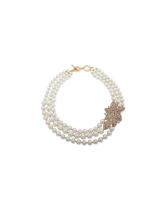 Anne Klein Leaf Faux Pearl Collar Necklace