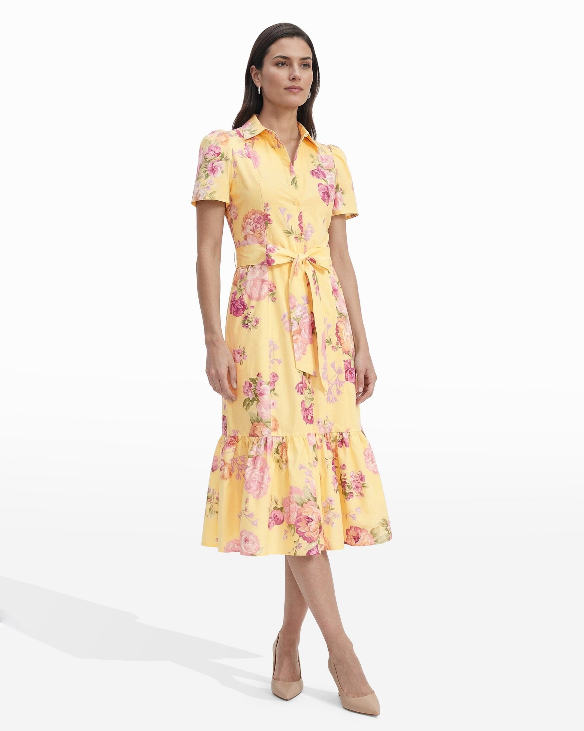 Anne Klein Short Sleeve Tiered Shirt Dress