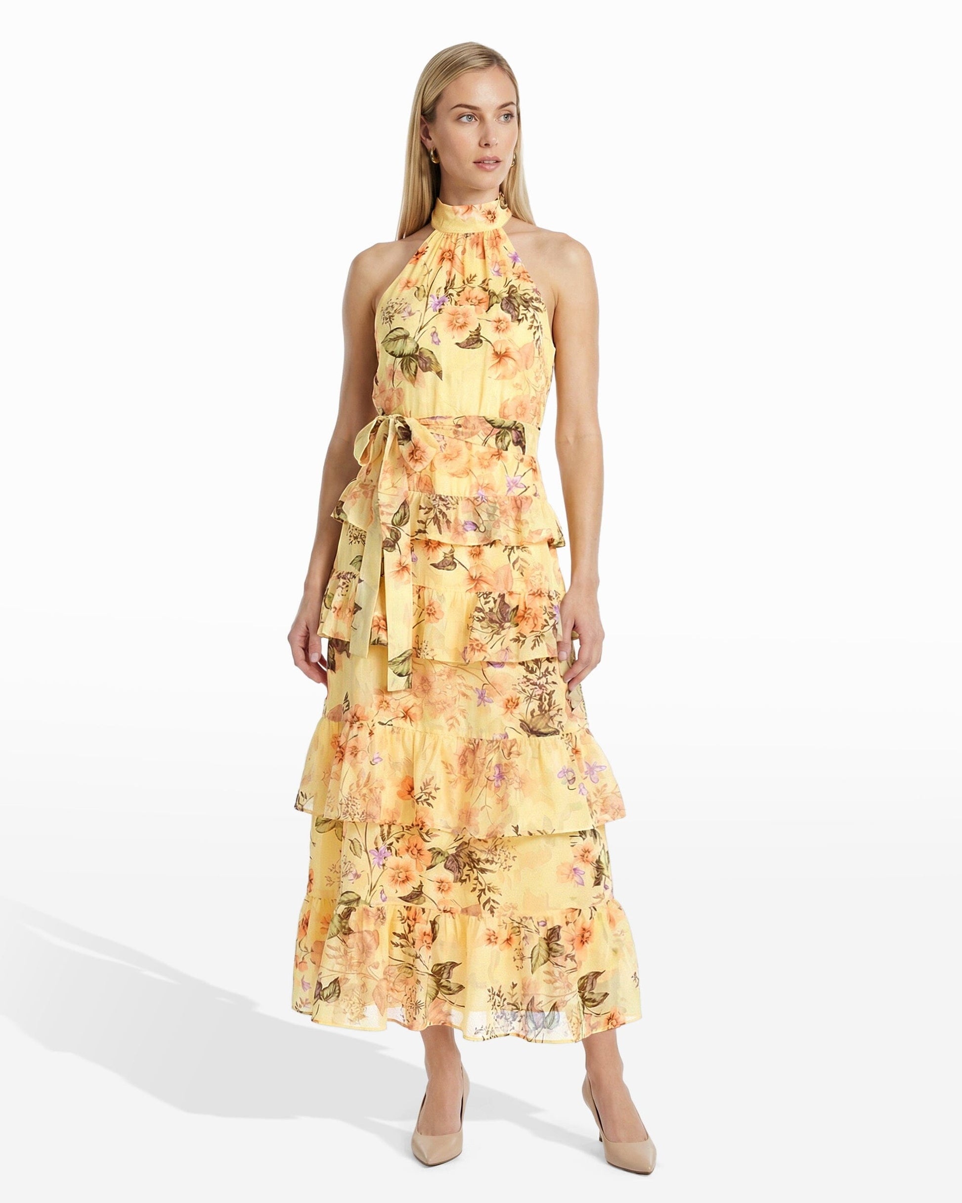 Anne Klein Halter Tiered Maxi Dress with Ruffles
