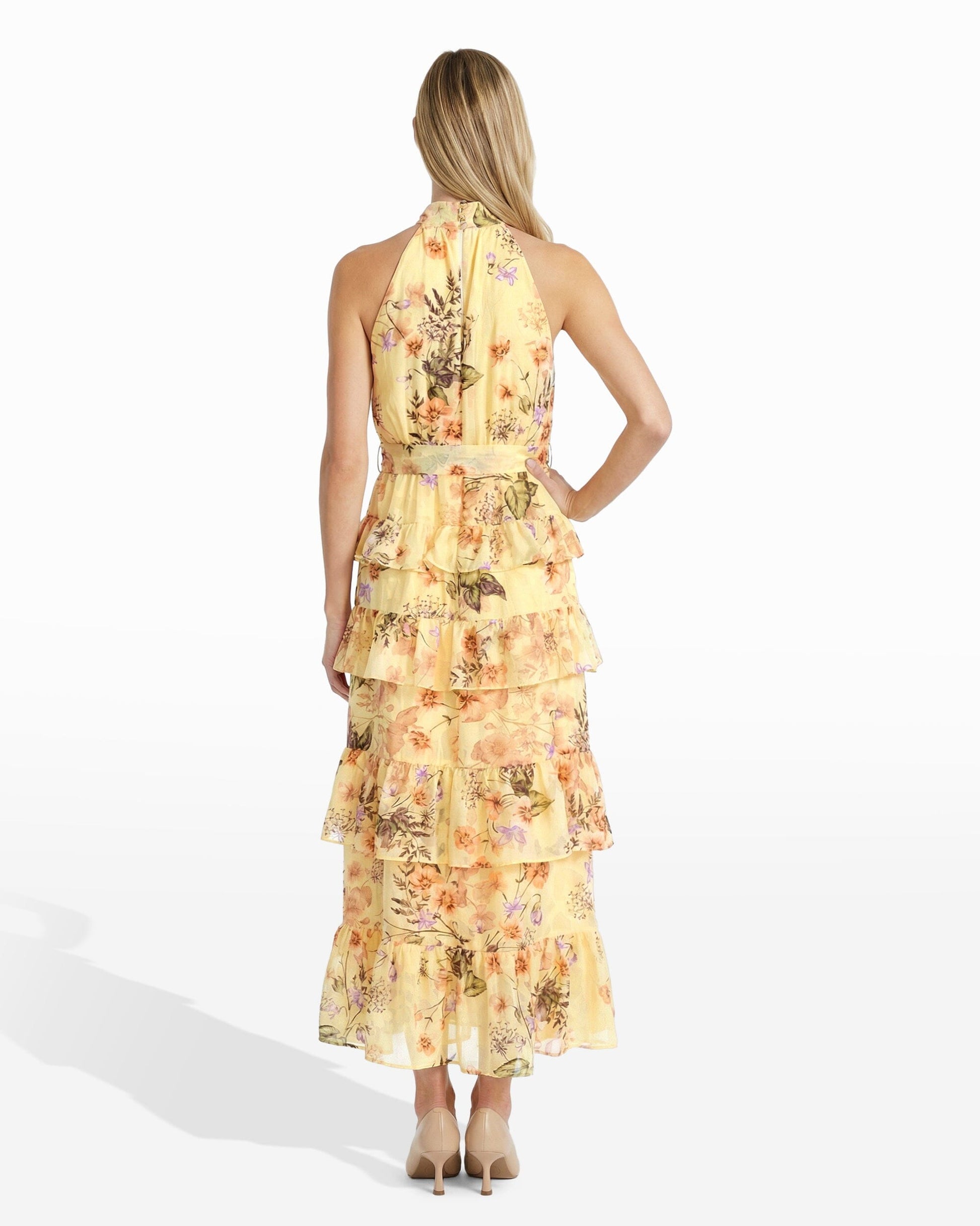 Anne Klein Halter Tiered Maxi Dress with Ruffles