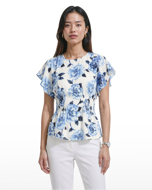 Anne Klein Smocked Waist Flutter Sleeve Blouse