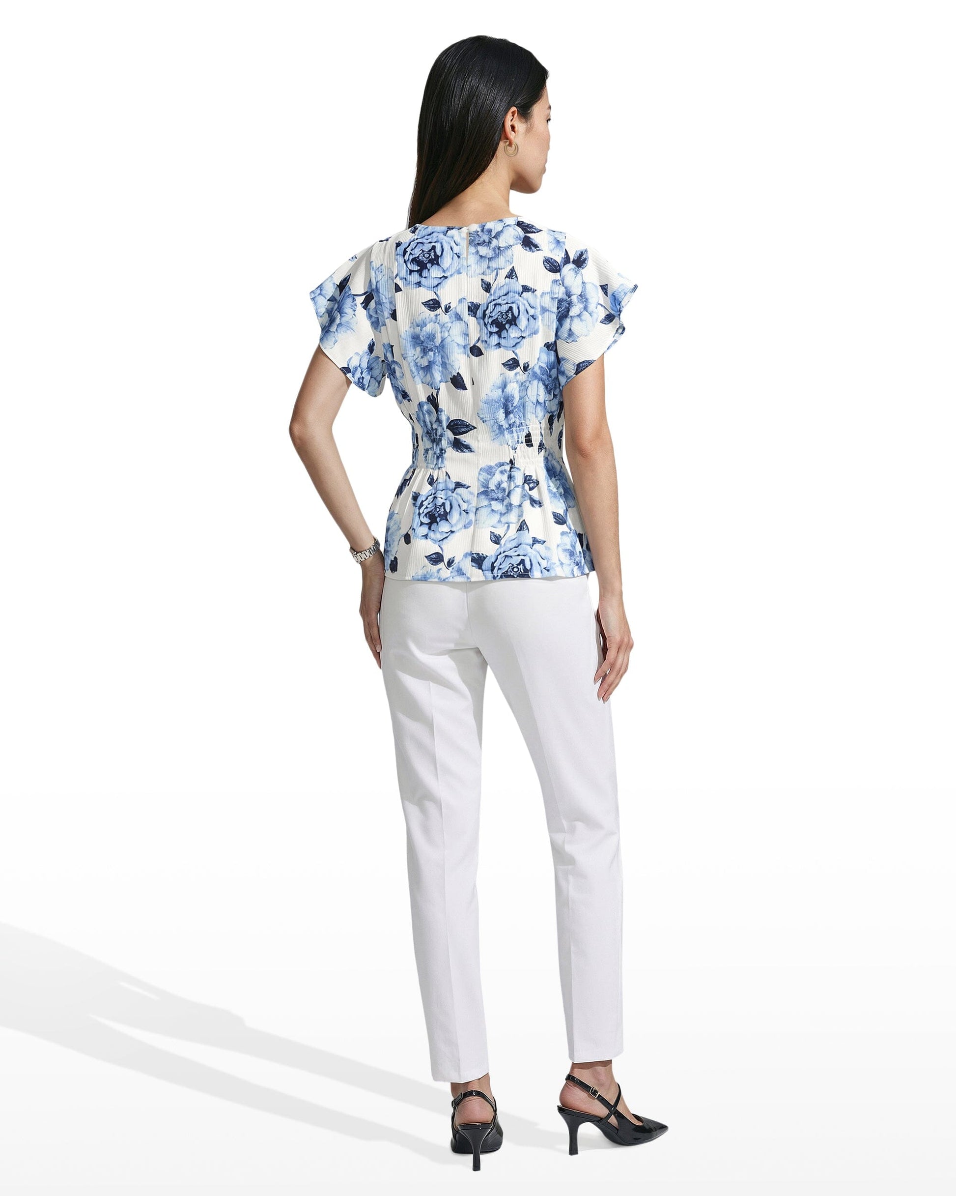 Anne Klein Smocked Waist Flutter Sleeve Blouse