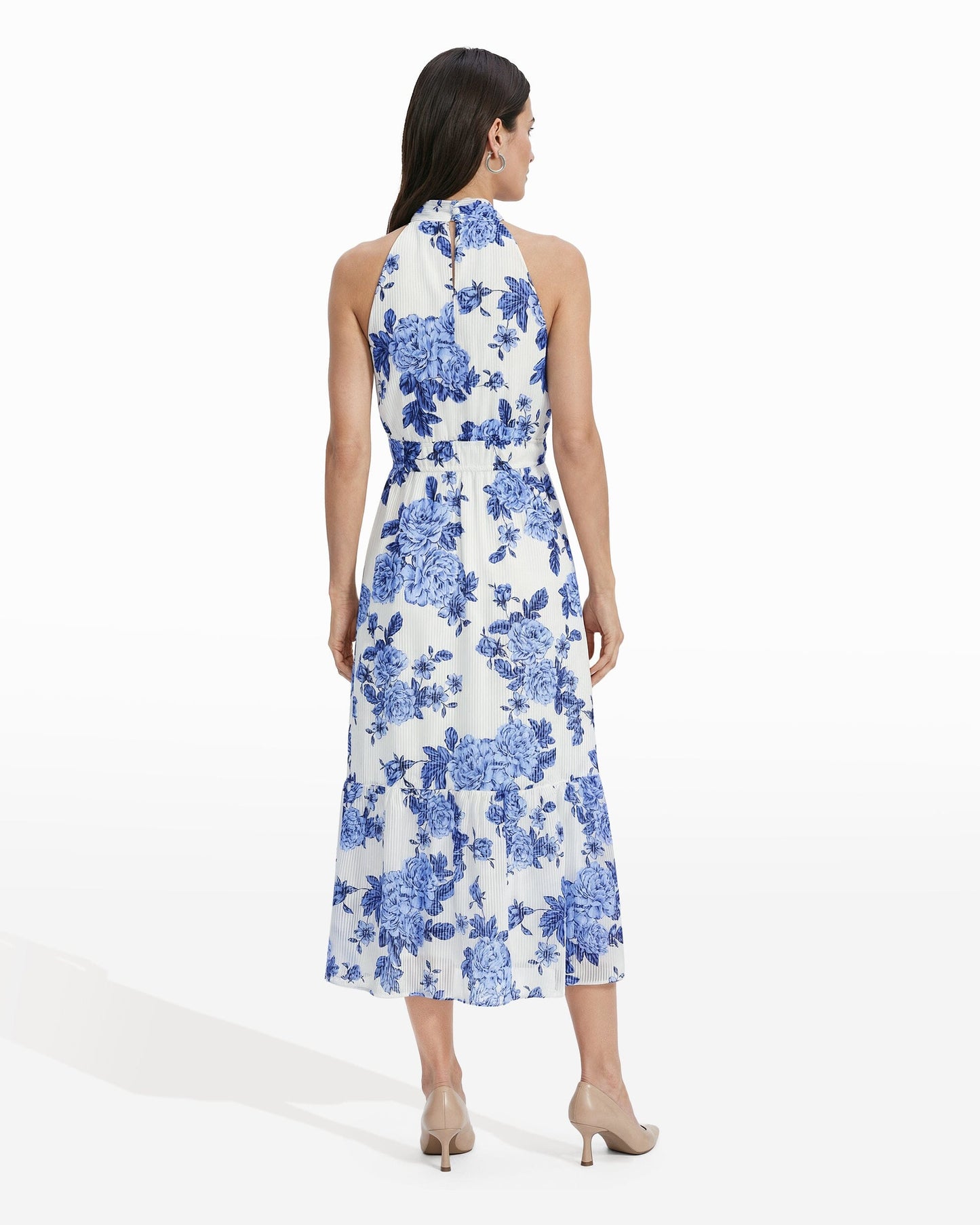 Anne Klein Tie Neck Tiered Midi Dress