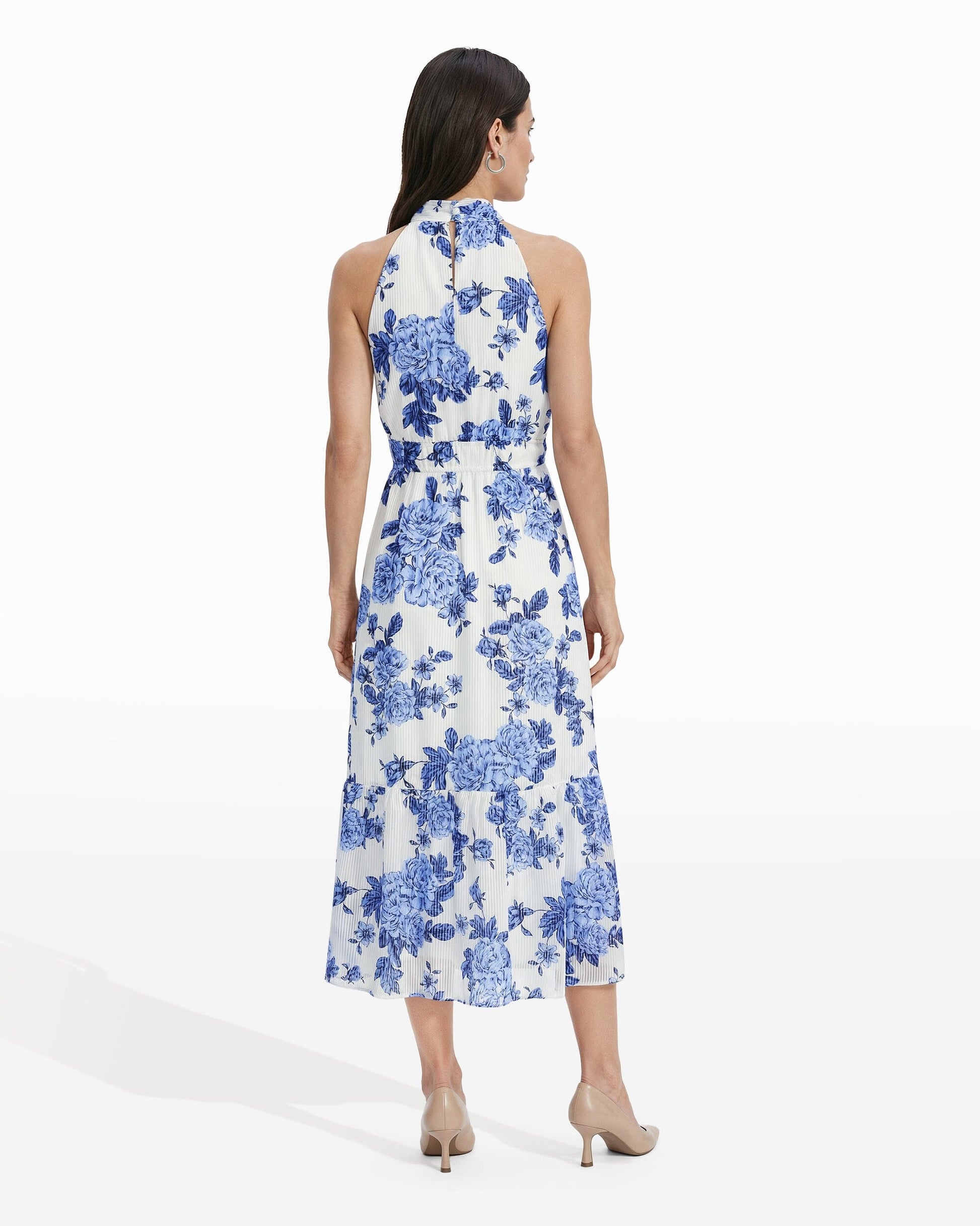 Anne Klein Tie Neck Tiered Midi Dress