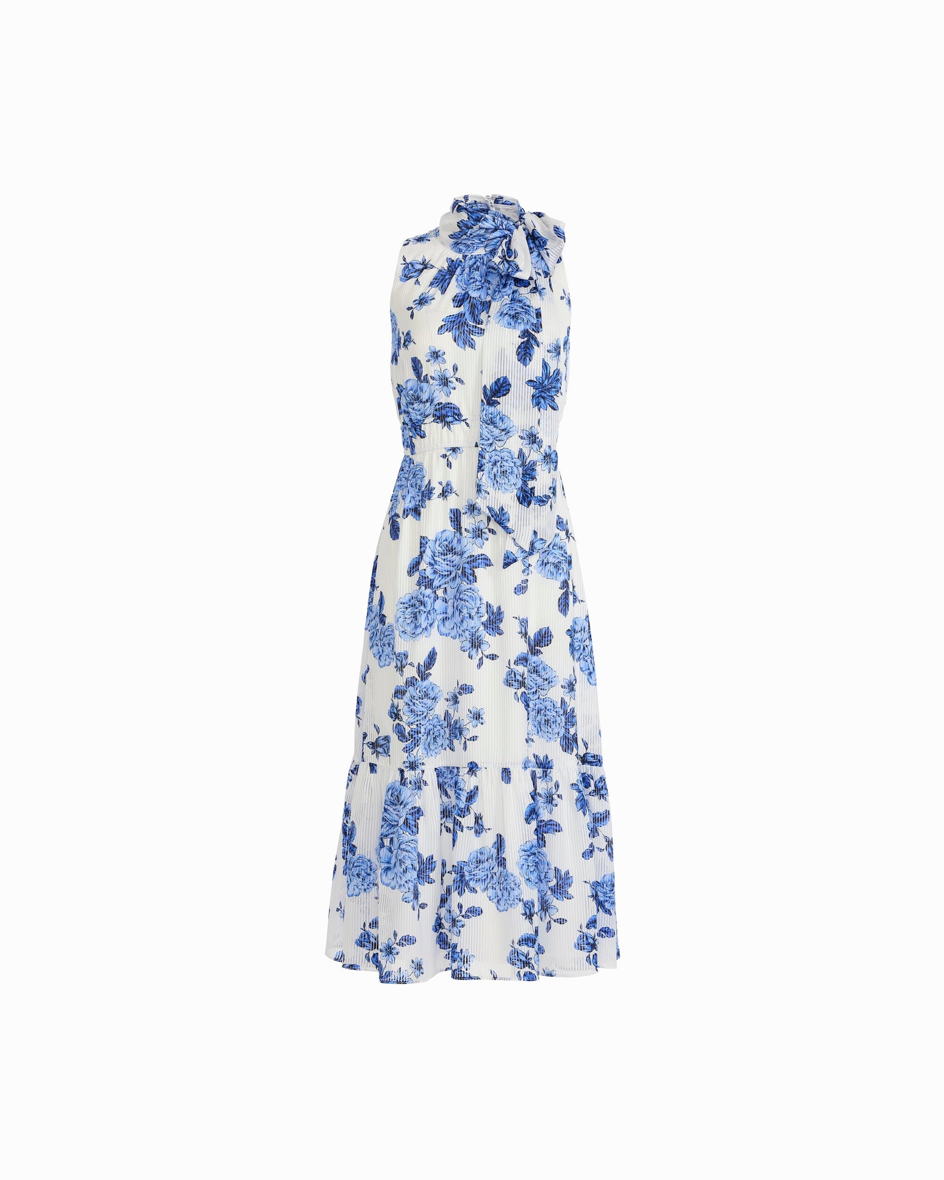 Anne Klein Tie Neck Tiered Midi Dress