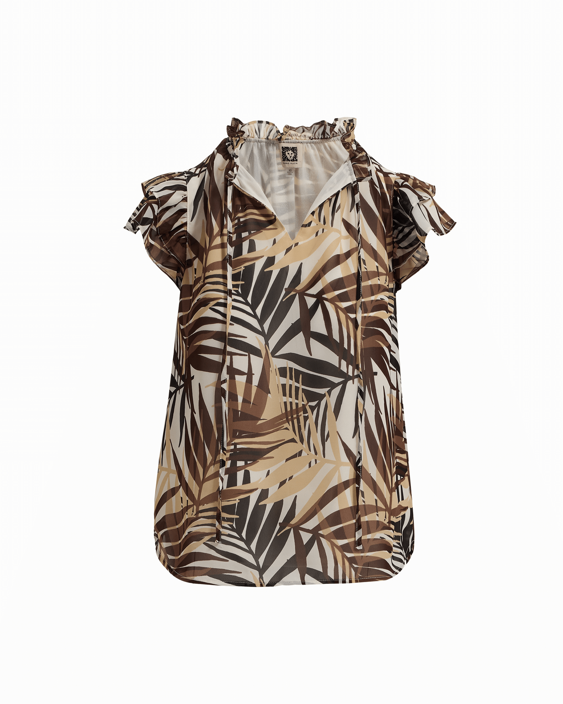 Anne Klein Ruffle Sleeve V-Neck Tie Blouse in WHITE DOVE MULTI