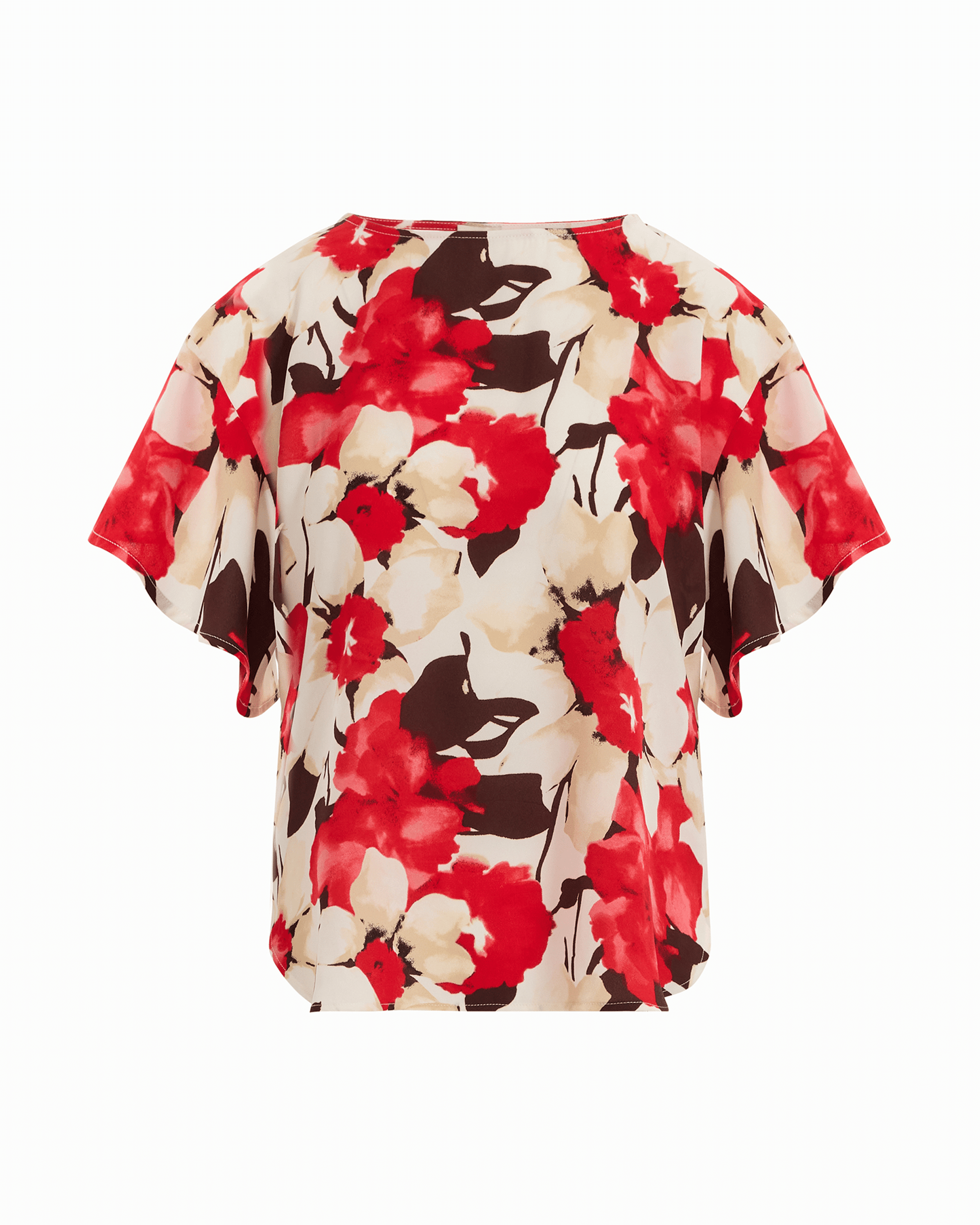 Anne Klein Flutter Sleeve Bateau Neck Blouse in WHITE DOVE MULTI