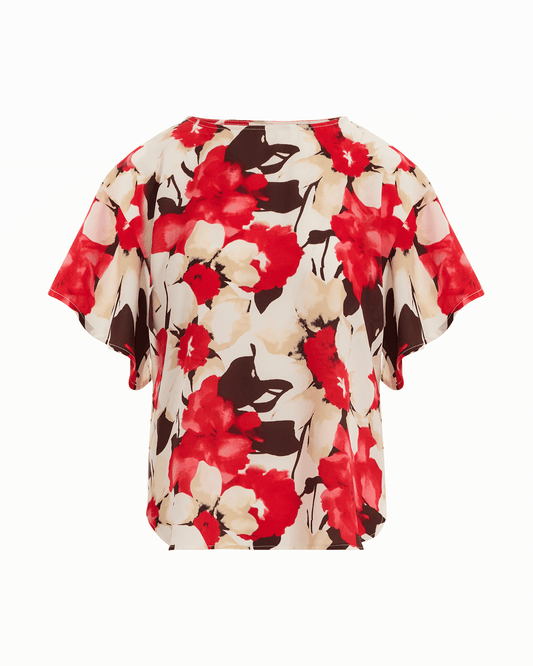 Anne Klein Flutter Sleeve Bateau Neck Blouse in WHITE DOVE MULTI