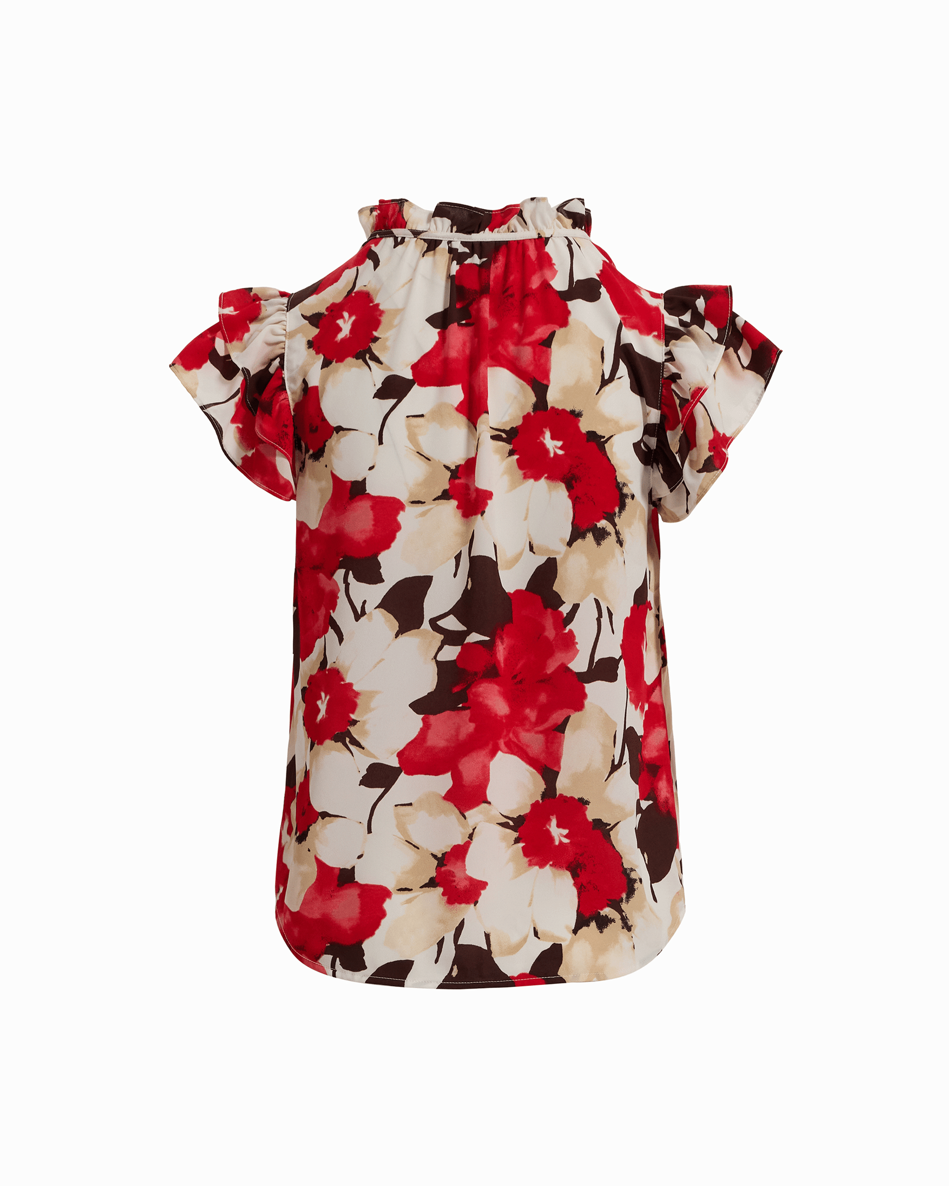 Anne Klein Ruffle Sleeve V-Neck Tie Blouse in WHITE DOVE MULTI