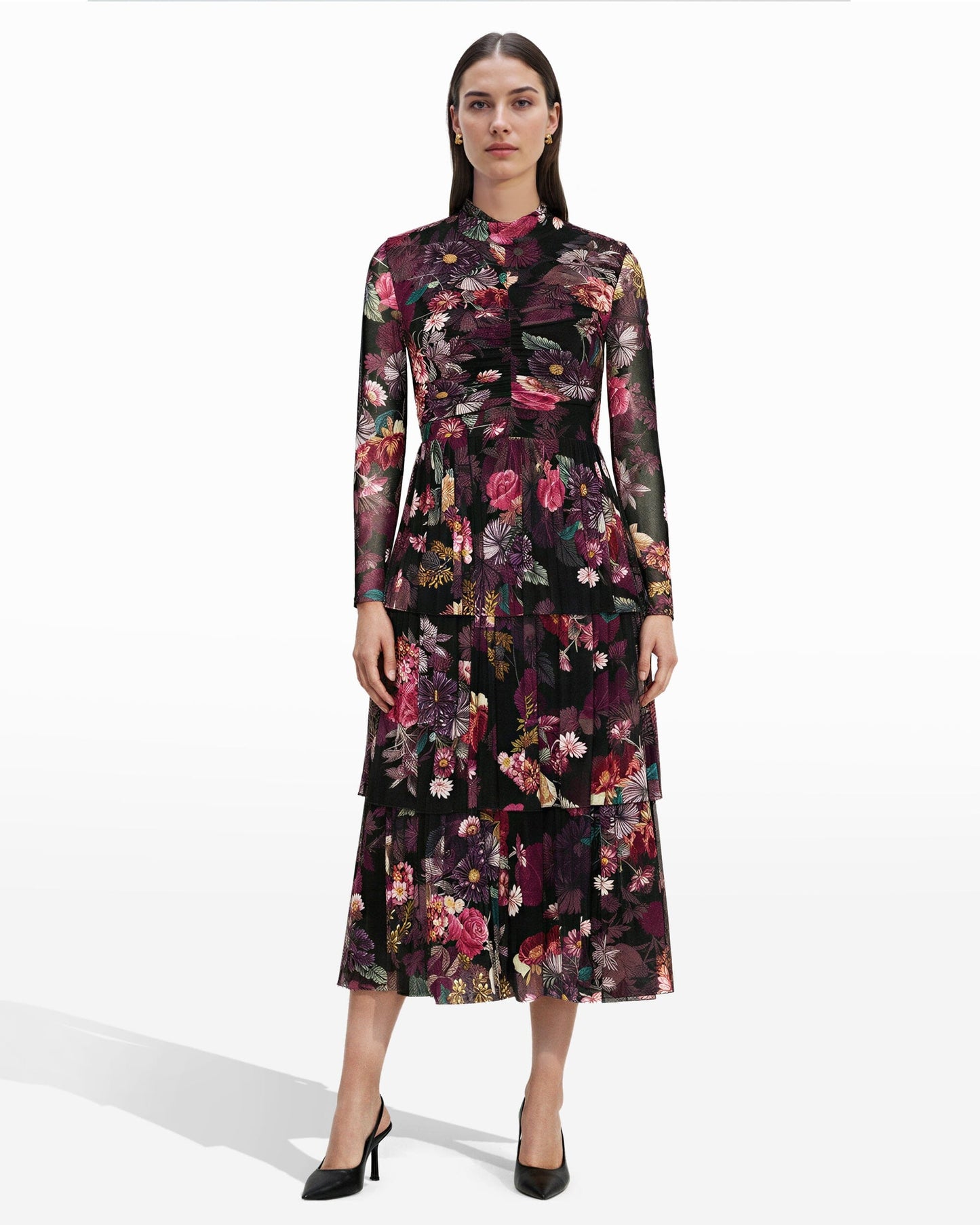 Anne Klein Mock Neck Tiered Dress