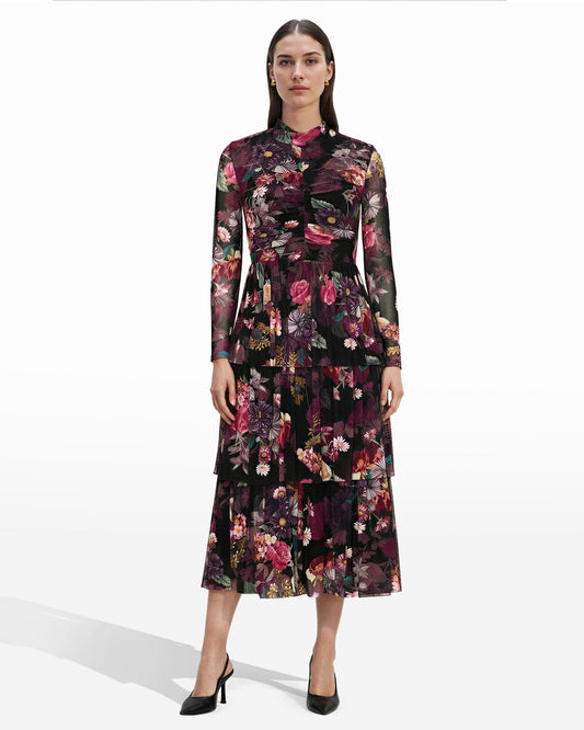 Anne Klein Mock Neck Tiered Dress