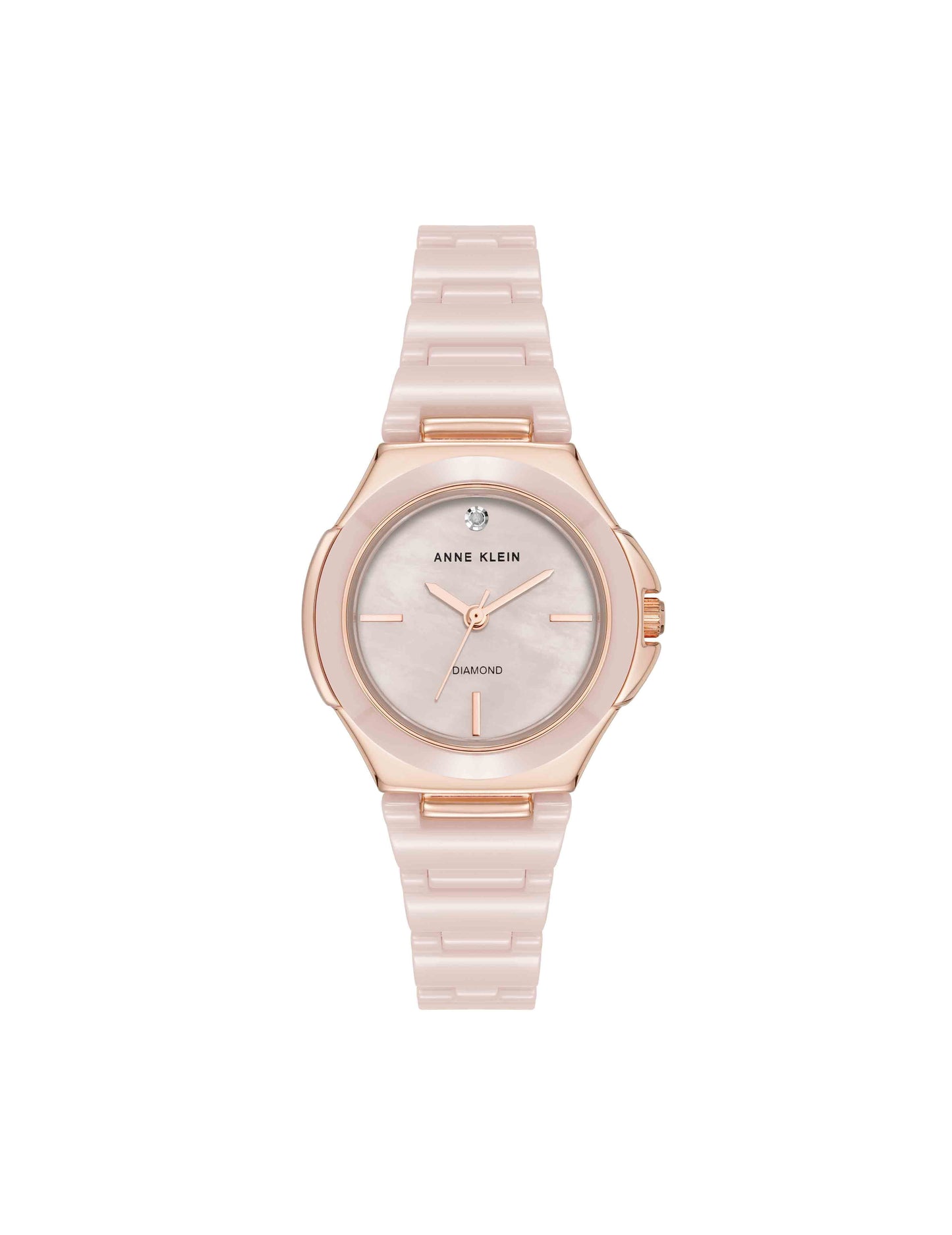 Anne Klein Ceramic Bracelet & Bezel Watch with Diamond
