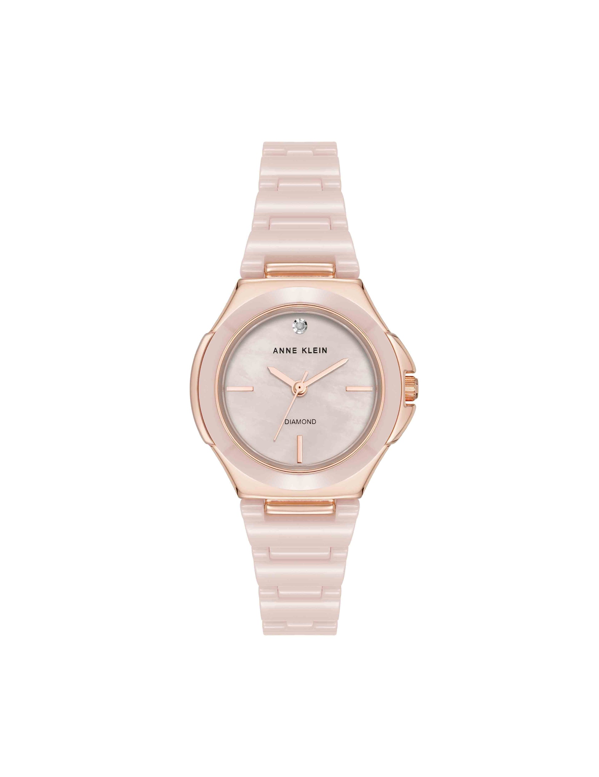 Anne Klein Ceramic Bracelet & Bezel Watch with Diamond