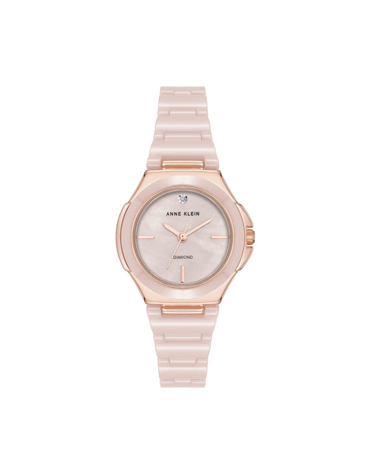 Anne Klein Ceramic Bracelet & Bezel Watch with Diamond