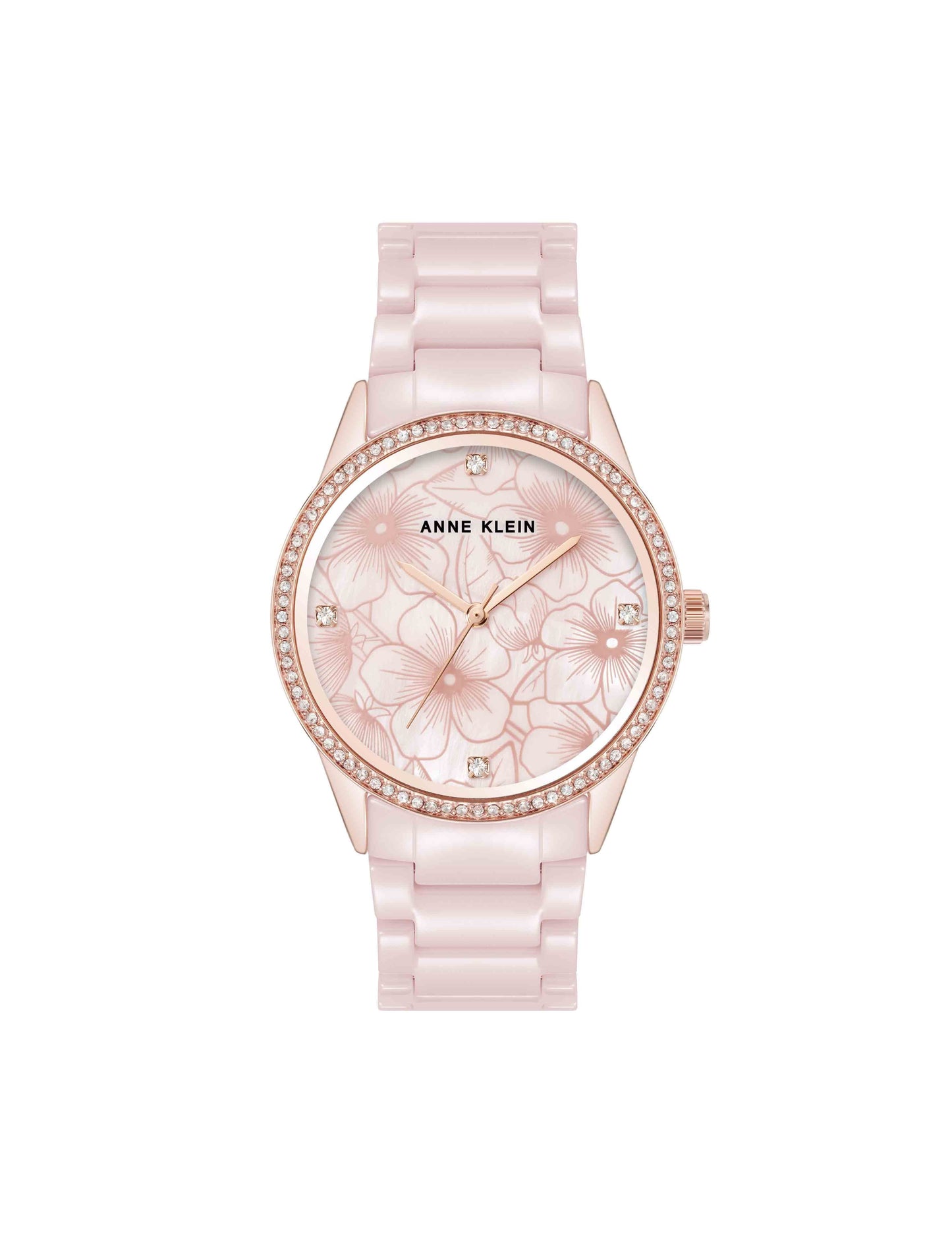 Anne Klein Ceramic Floral Dial Watch in Blush Pink