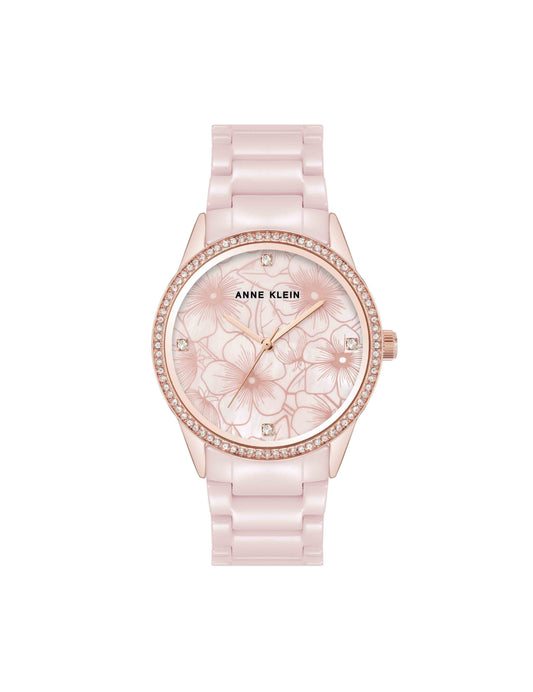 Anne Klein Ceramic Floral Dial Watch in Blush Pink