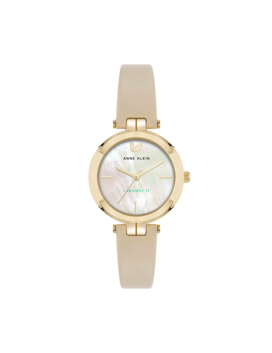 Anne Klein Sustainable Leather Band Watch, Mother of Pearl