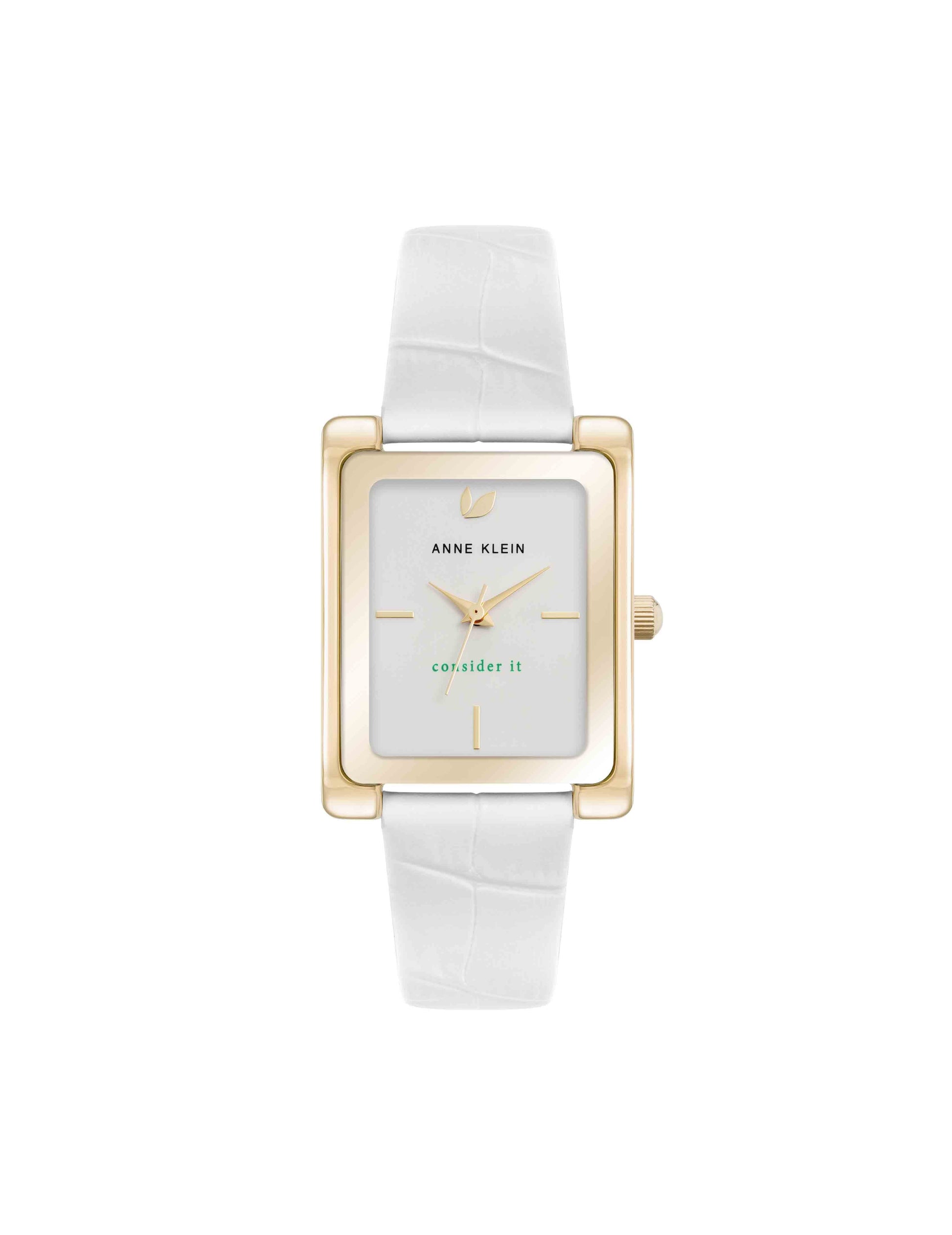 Anne Klein Rectangular Leather Band Watch