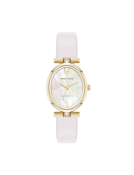 Anne Klein Oval Case Sustainable Leather Watch