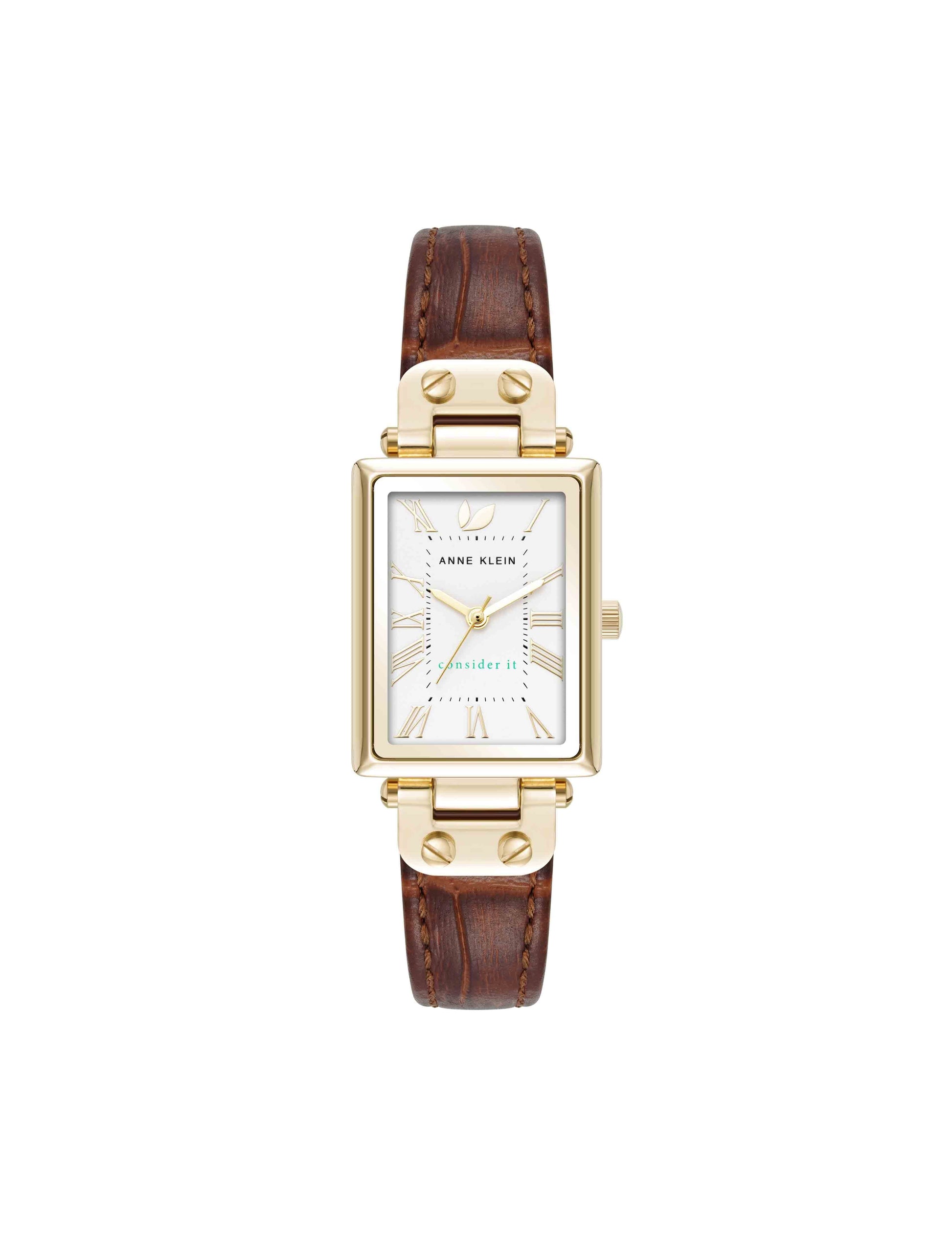 Anne Klein Rectangular Case Leather Strap Watch