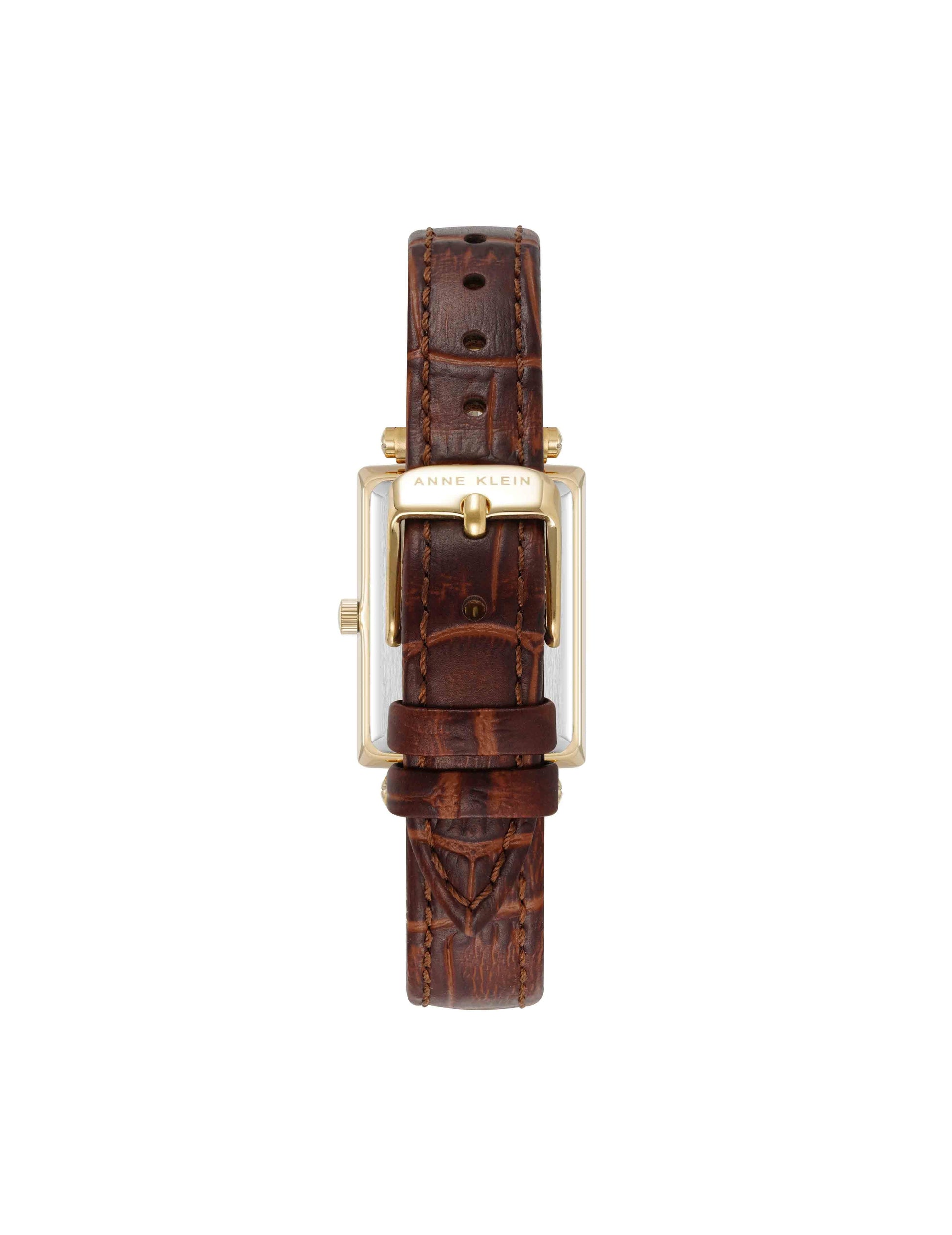 Anne Klein Rectangular Case Leather Strap Watch