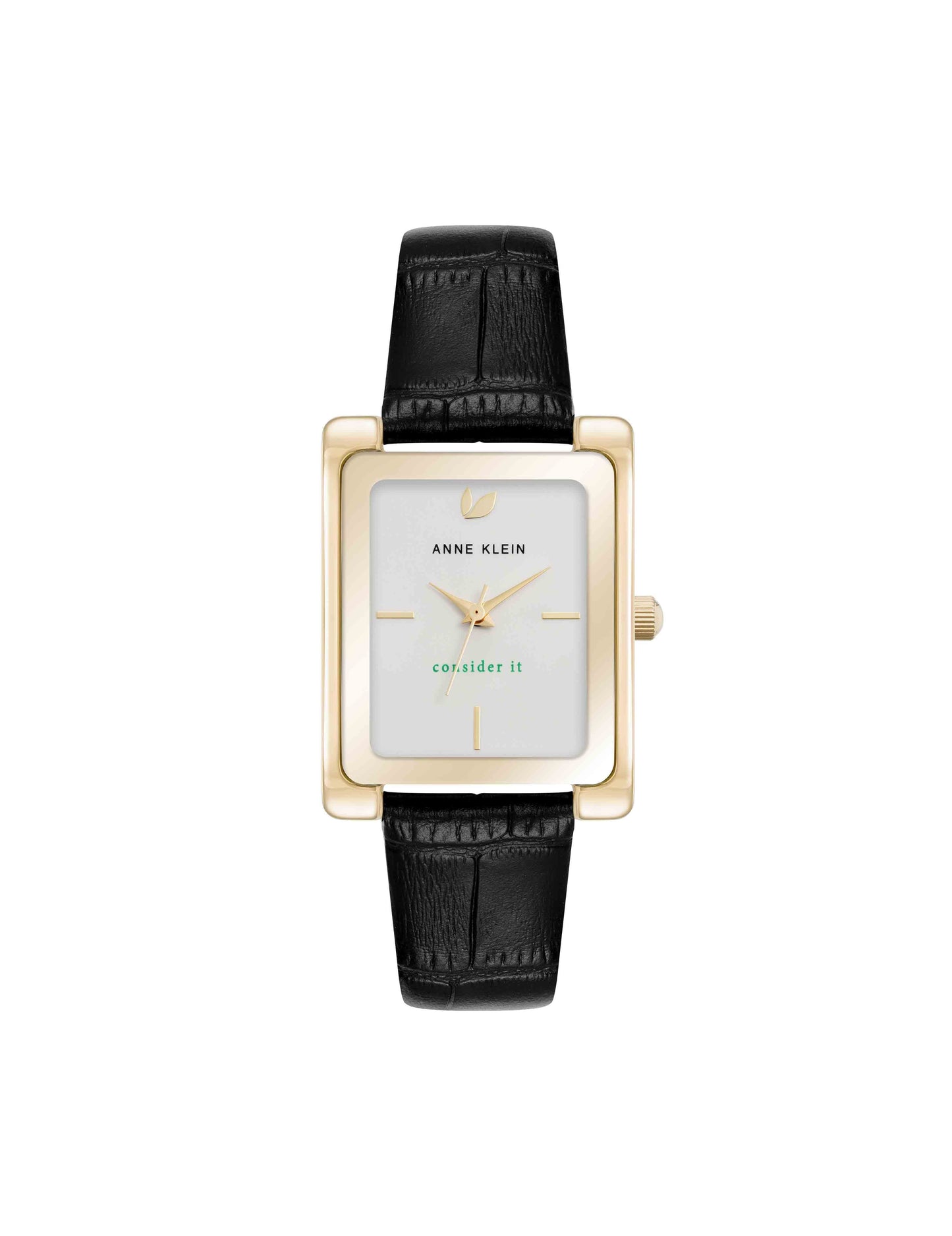 Anne Klein Rectangular Leather Band Watch