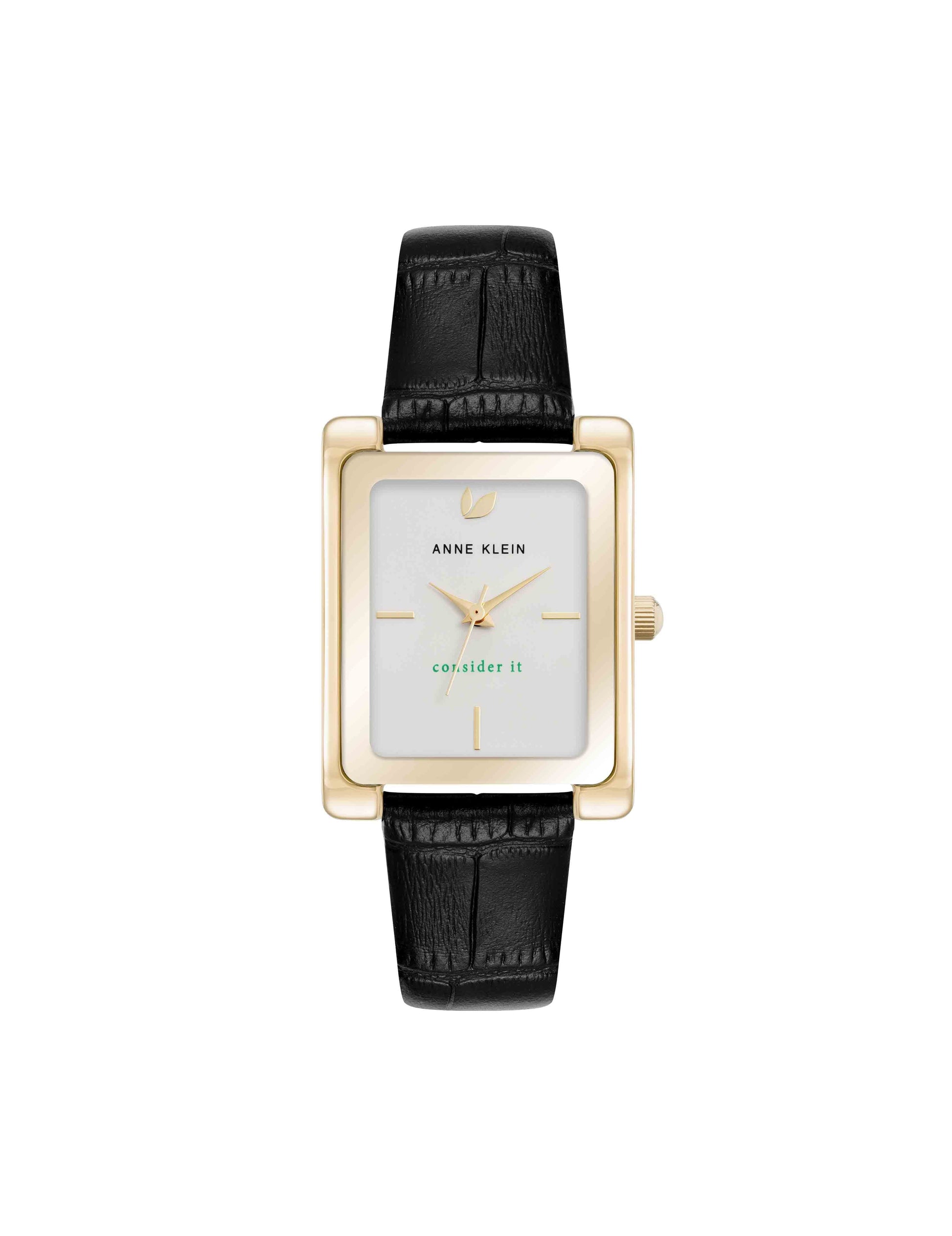 Anne Klein Rectangular Leather Band Watch
