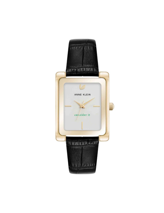 Anne Klein Rectangular Leather Band Watch