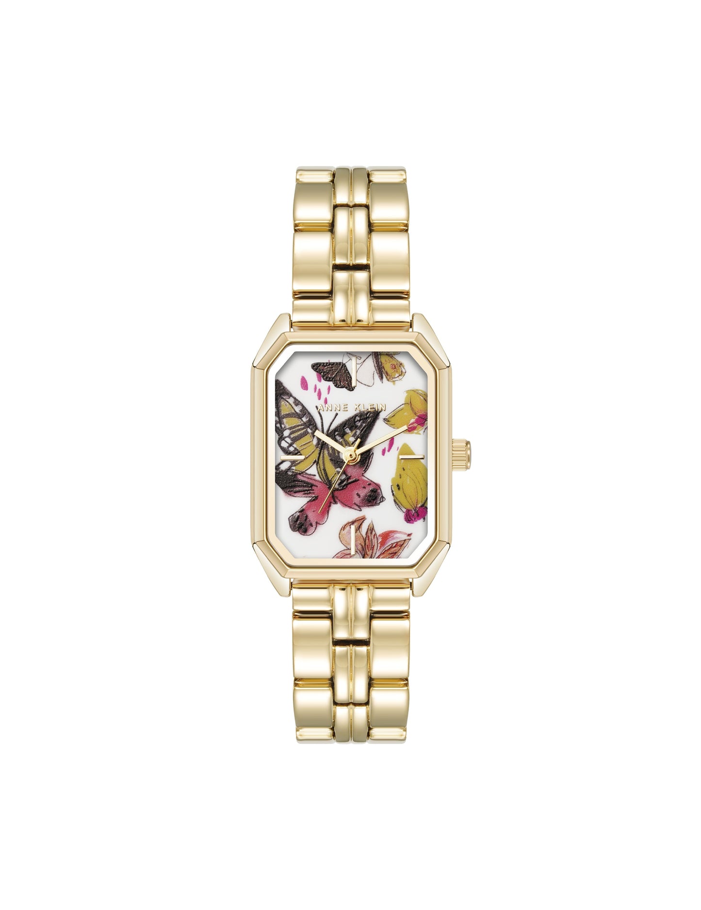 Anne Klein Butterfly Dial Leather Strap Watch in Gold-Tone