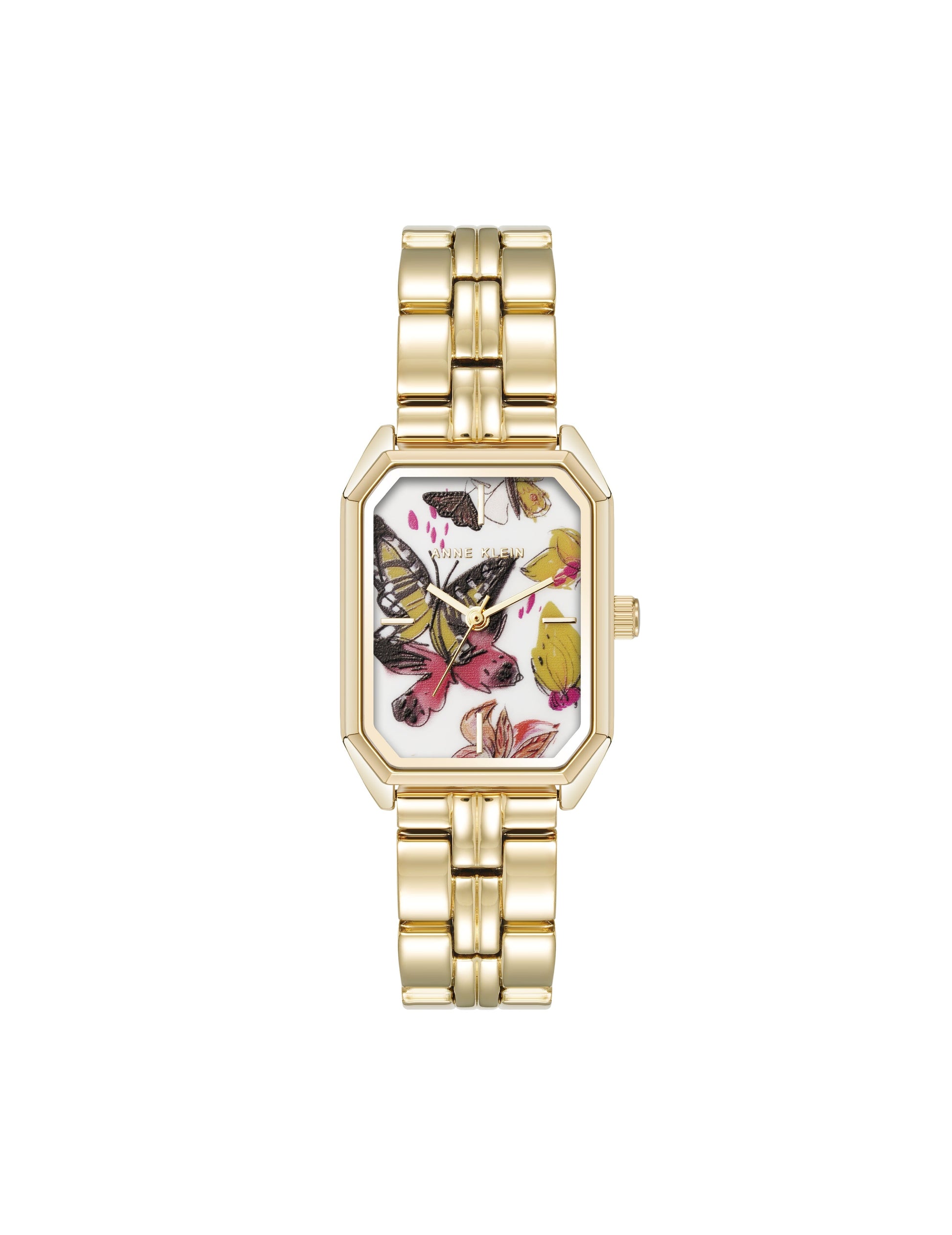 Anne Klein Butterfly Dial Leather Strap Watch in Gold-Tone