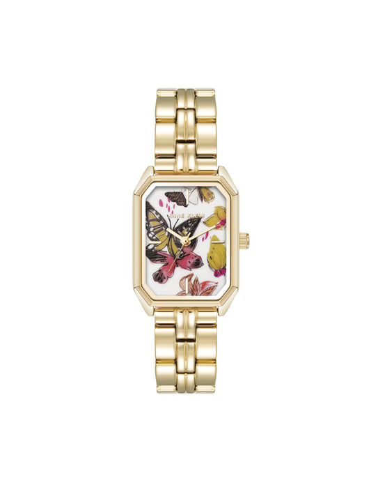 Anne Klein Butterfly Dial Leather Strap Watch in Gold-Tone