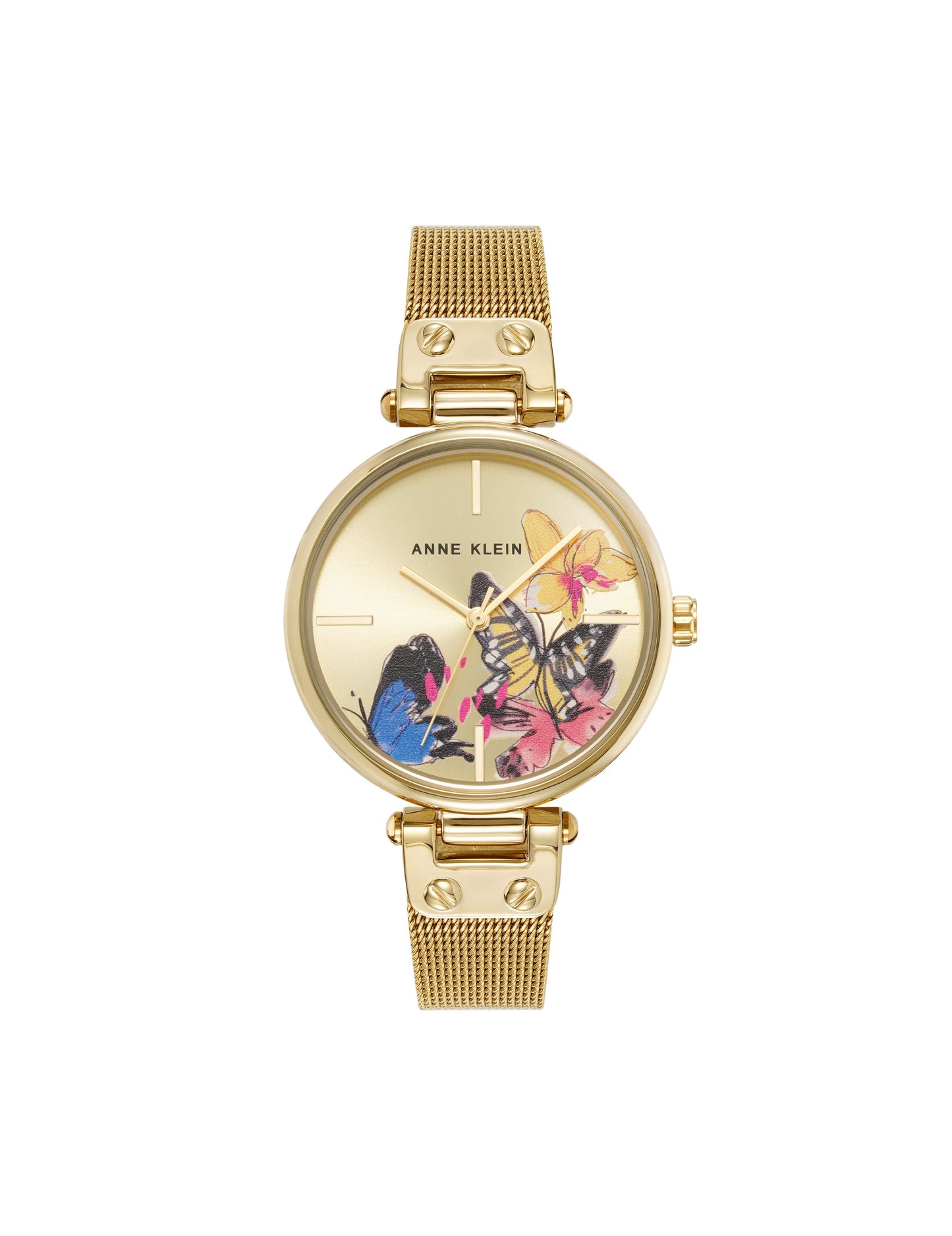 Anne Klein Butterfly Dial Leather Strap Watch in Gold-Tone
