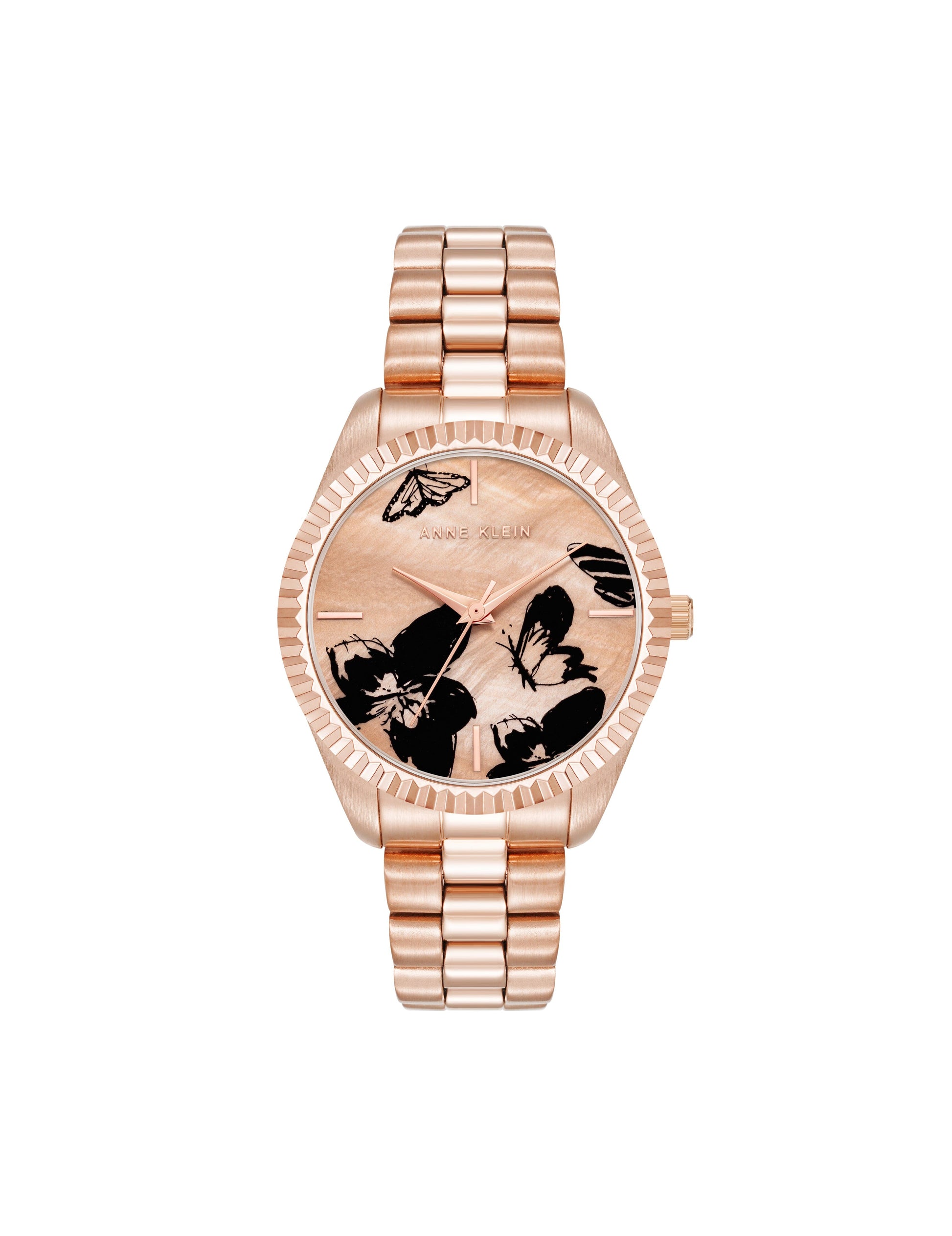 Anne Klein Butterfly Dial Leather Strap Watch in Rose Gold-Tone