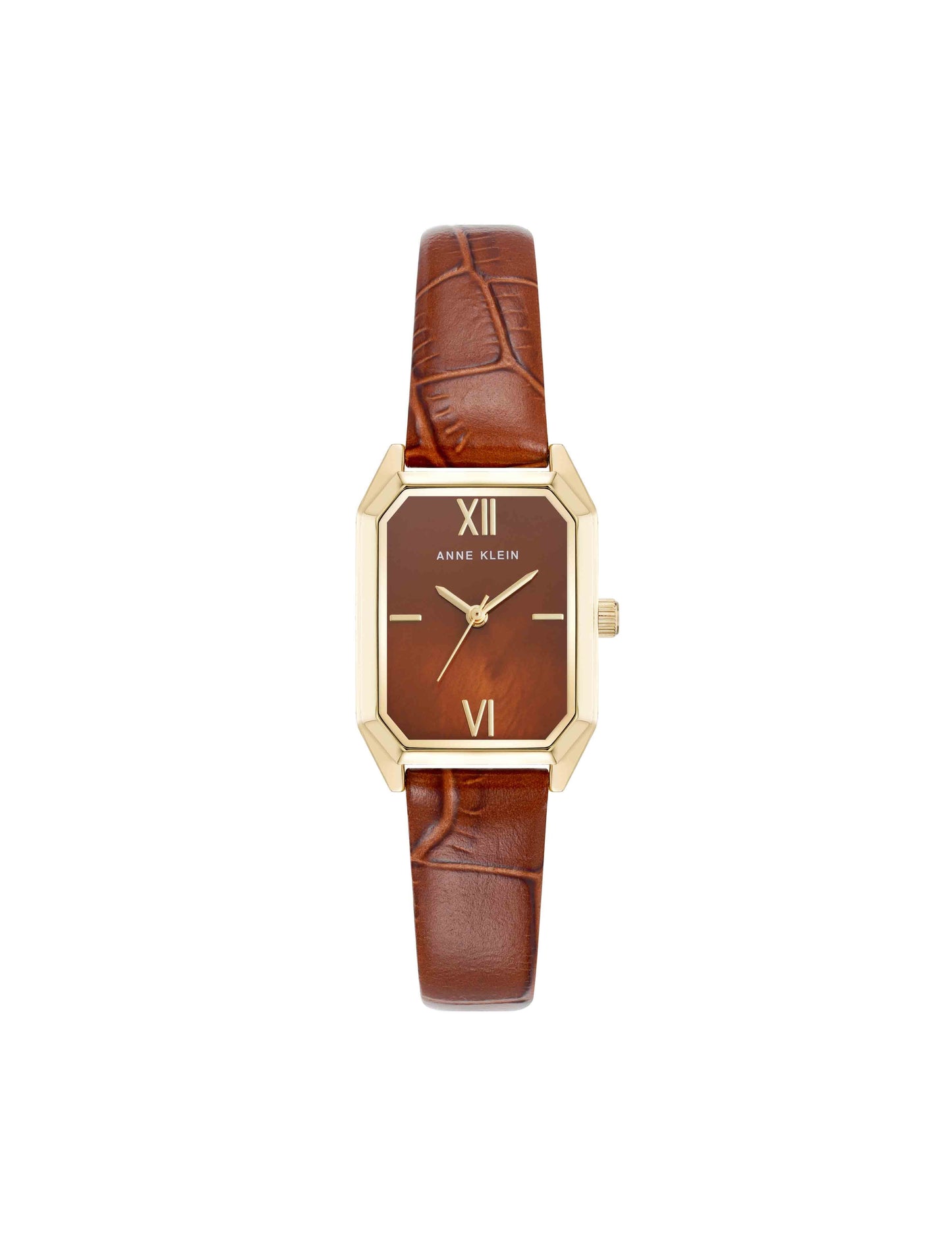 Anne Klein Octagonal Shaped Leather Strap Watch