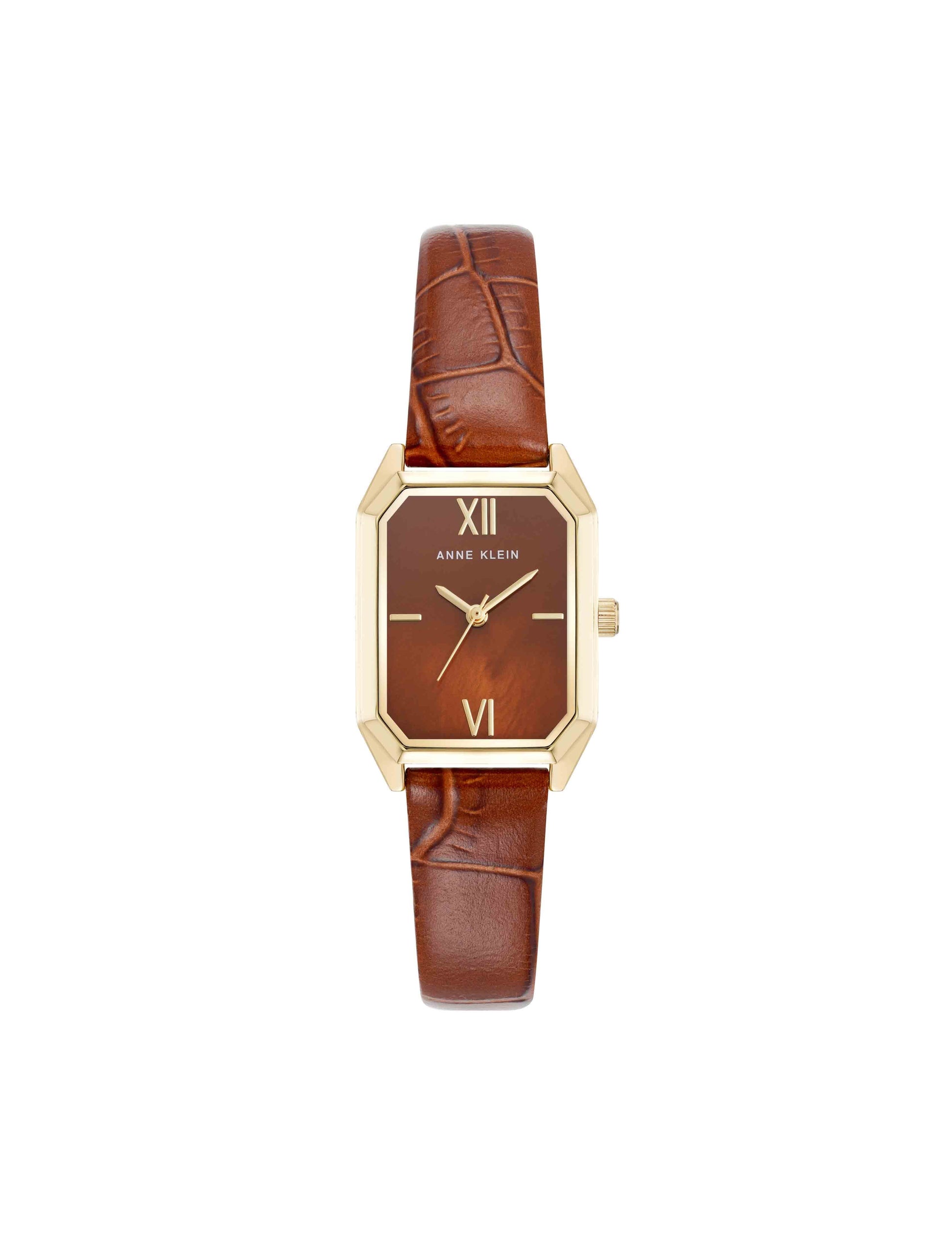 Anne Klein Octagonal Shaped Leather Strap Watch