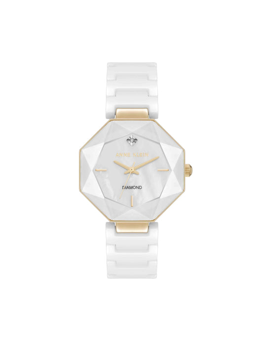 Anne Klein Octagonal Ceramic Diamond Dial Bracelet Watch