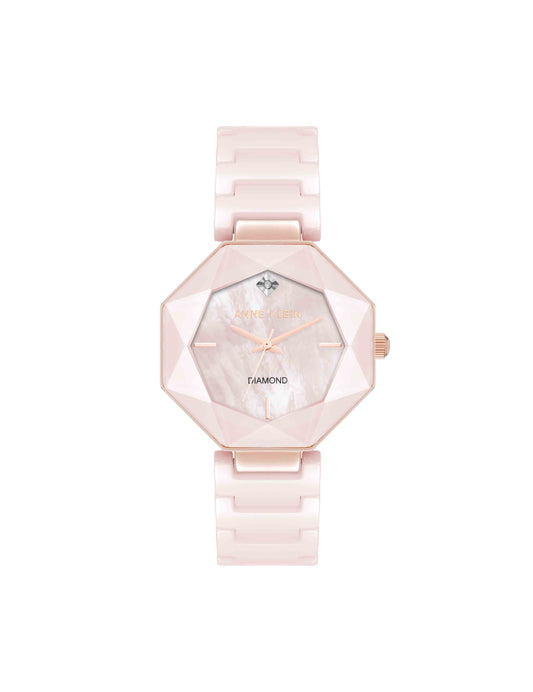 Anne Klein Octagonal Ceramic Diamond Dial Bracelet Watch