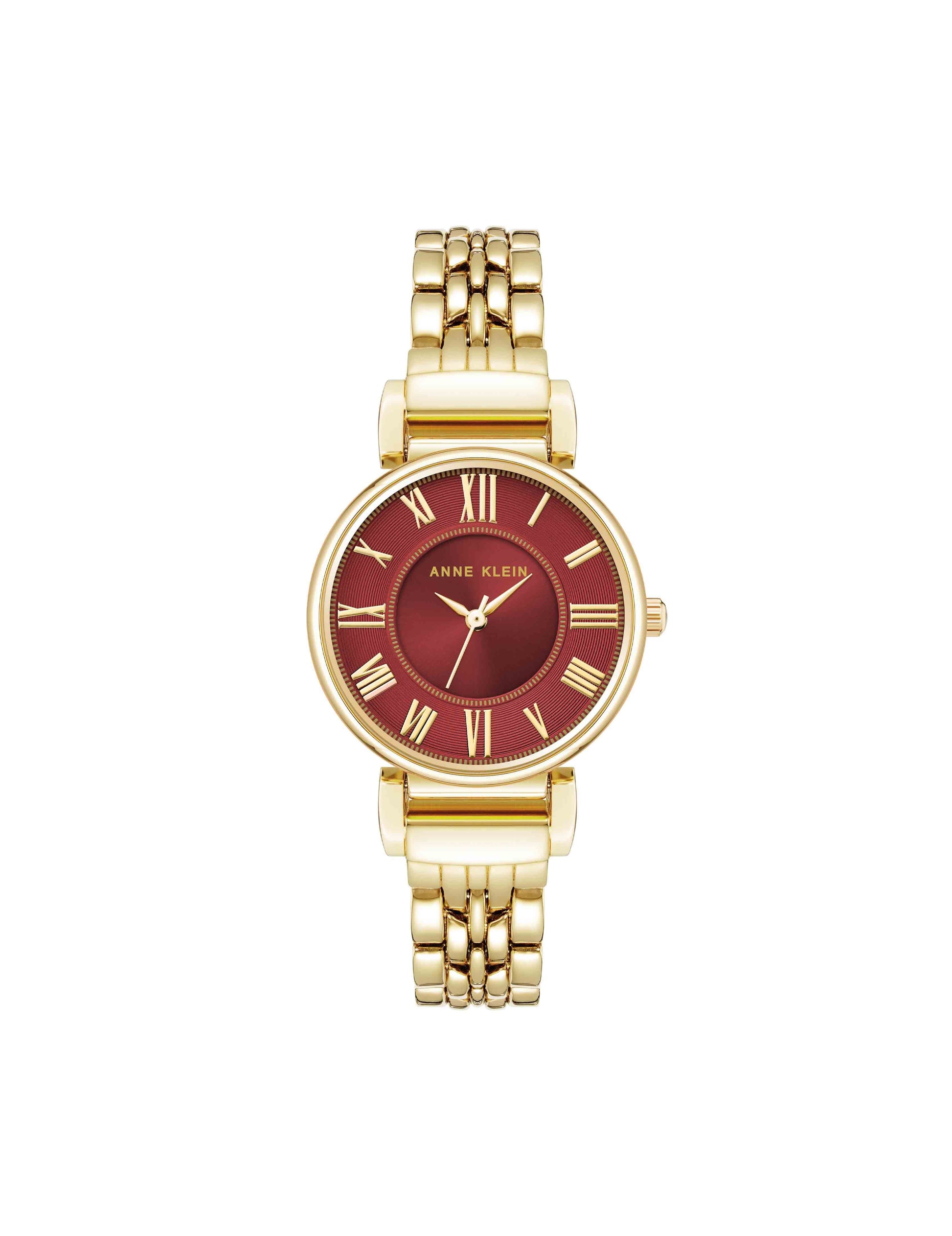 Anne Klein Roman Numeral Dial Watch in Gold & Burgundy