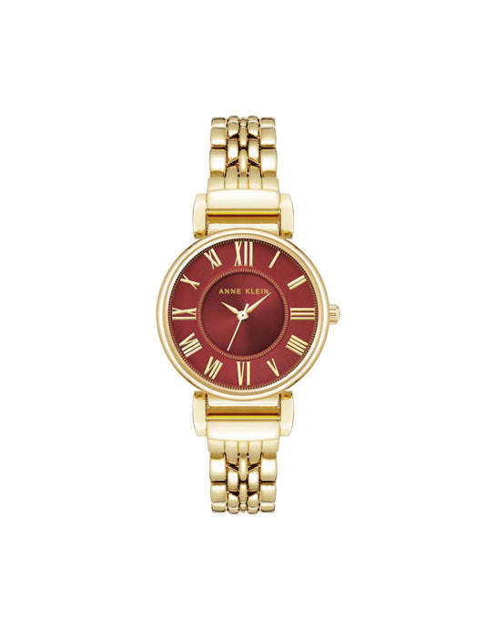 Anne Klein Roman Numeral Dial Watch in Gold & Burgundy