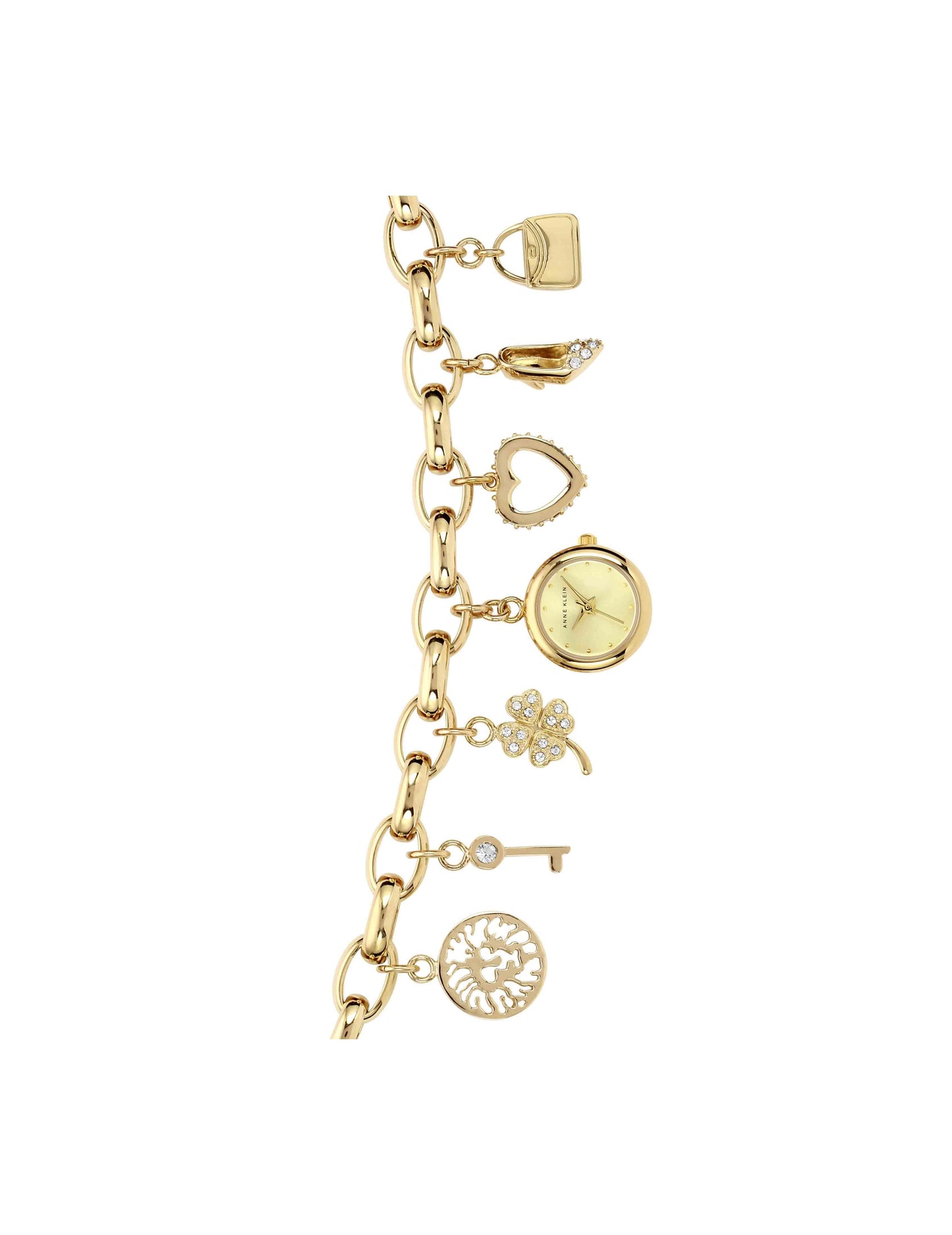 Anne Klein Crystal Charm Bracelet Watch in Gold-Tone