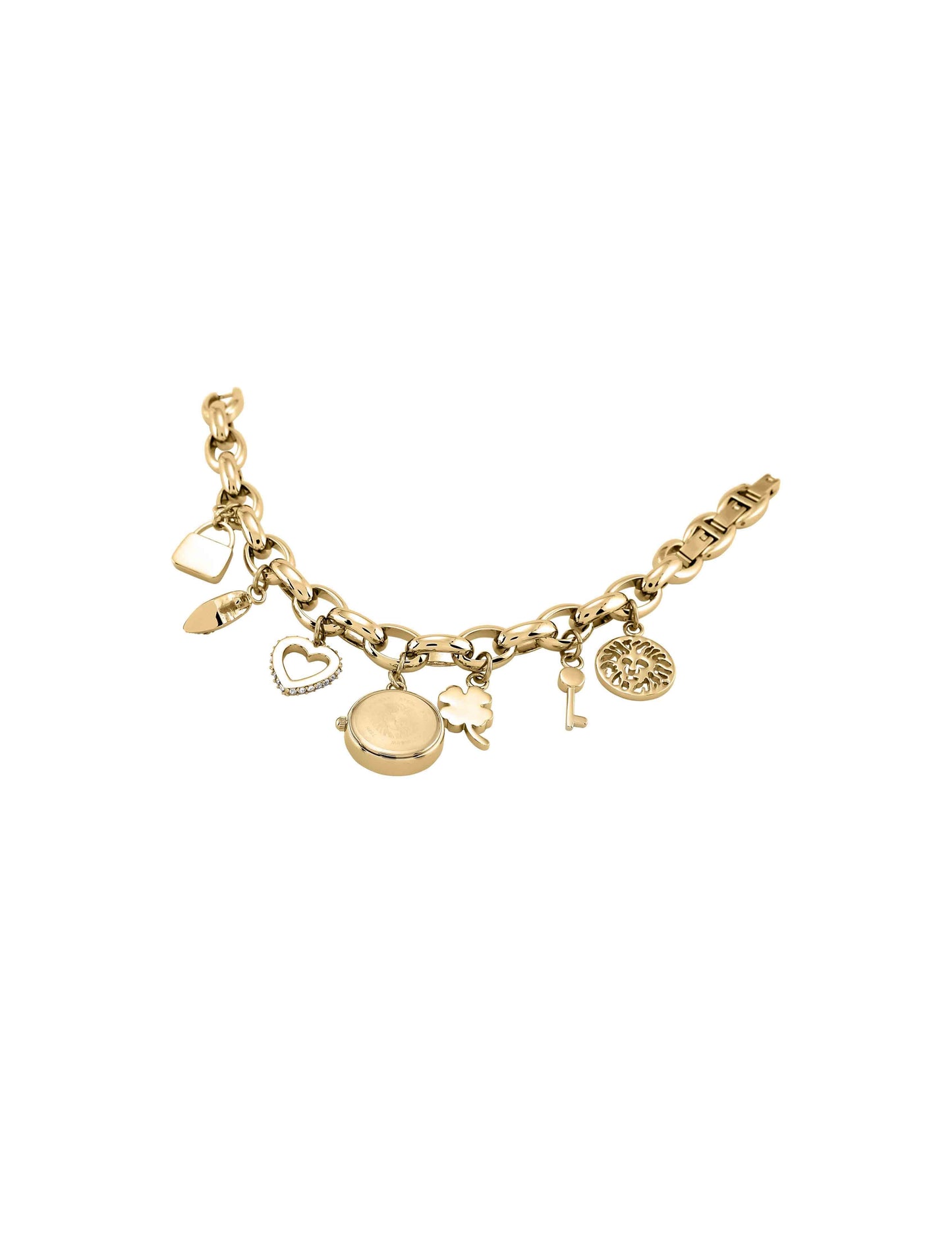 Anne Klein Crystal Charm Bracelet Watch in Gold-Tone